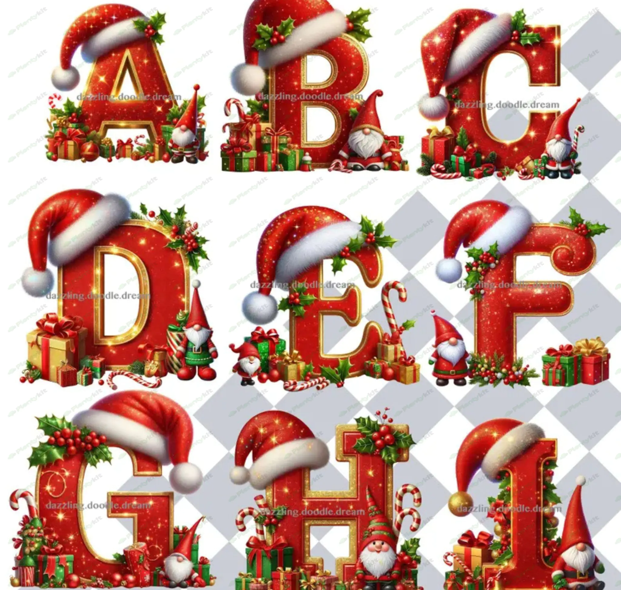 Christmas Alphabet PNG, Christmas Letters Clipart, Christmas Gnome, Christmas Sublimation Letters, C