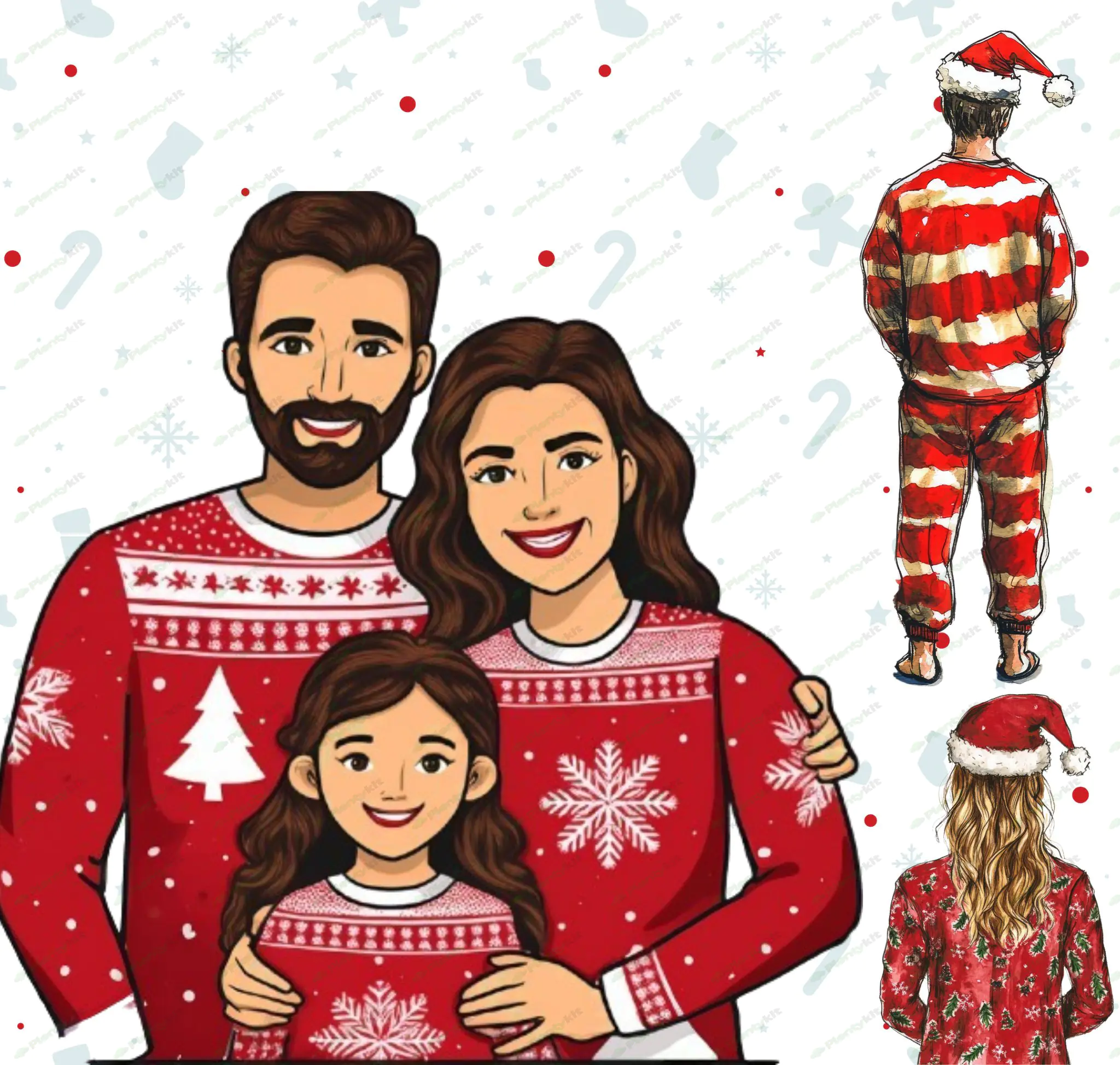 Christmas Family Clipart Bundle: Mom, Dad, Kids in Pajamas | PNG files | Family Portrait - brother,