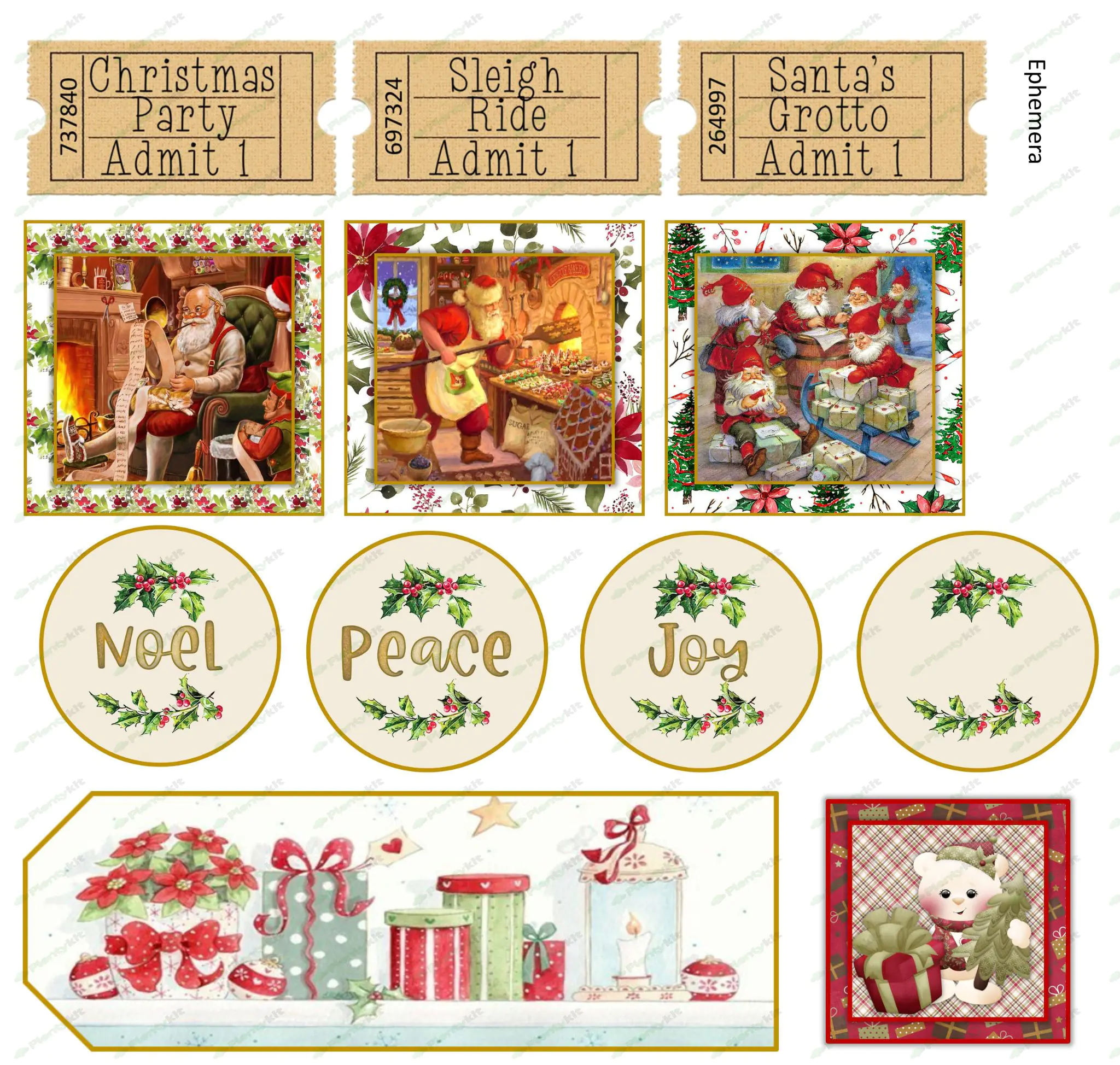 Christmas Junk Journal Ephemera Kit | 80+ Pieces | Assorted Grab Bag | Fussy Cuts, Pockets, Tags & E