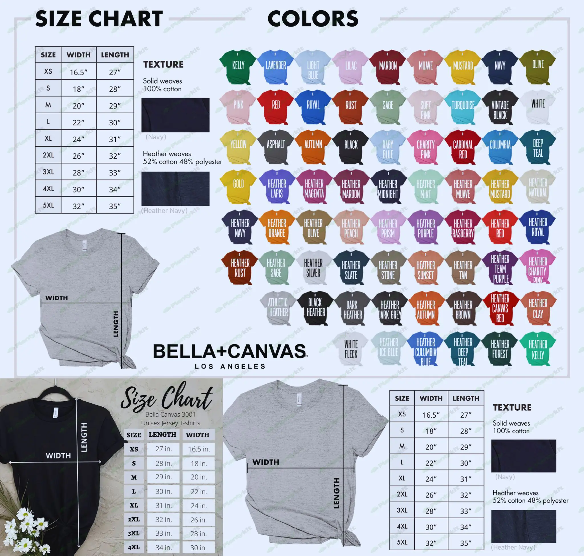 Bella Canvas 3001 Size Chart, Bella and Canvas 3001 Size Chart, Size Chart for Bella and Canvas 3001