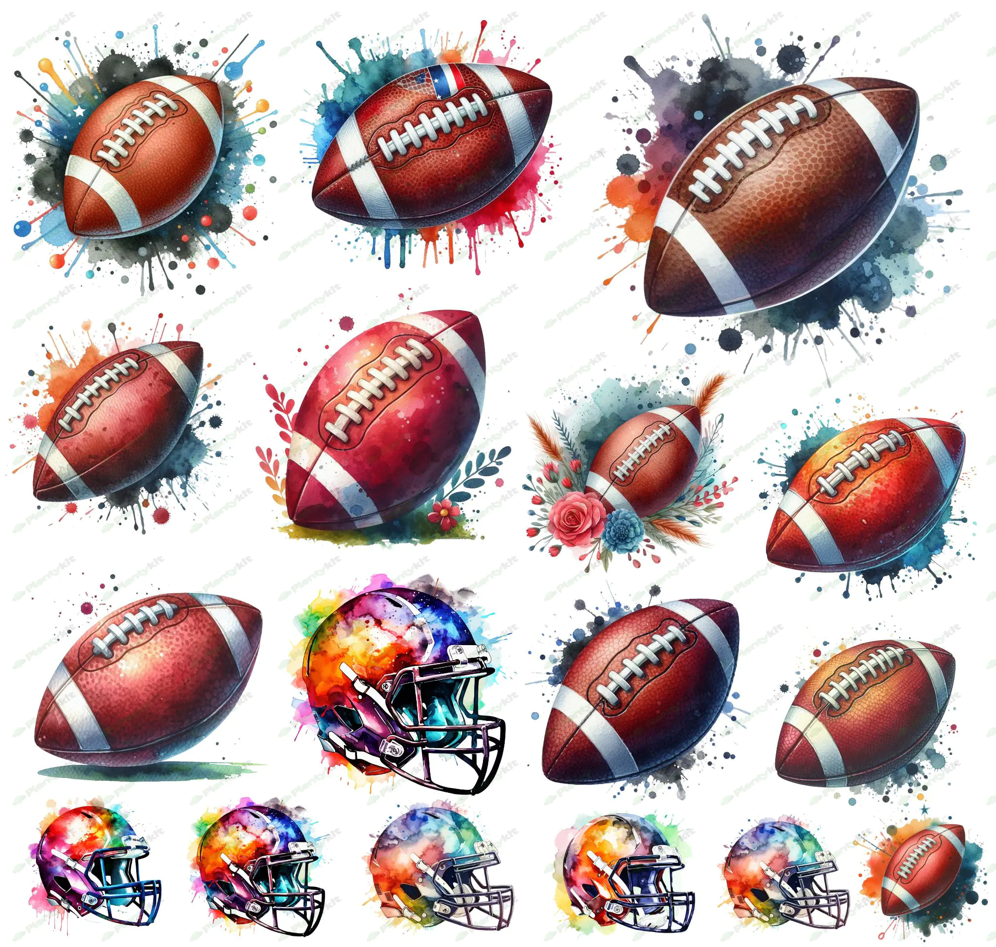 Watercolor Football Clipart American Football PNG Neutral Colors Digital Sticker Invite Image Commer