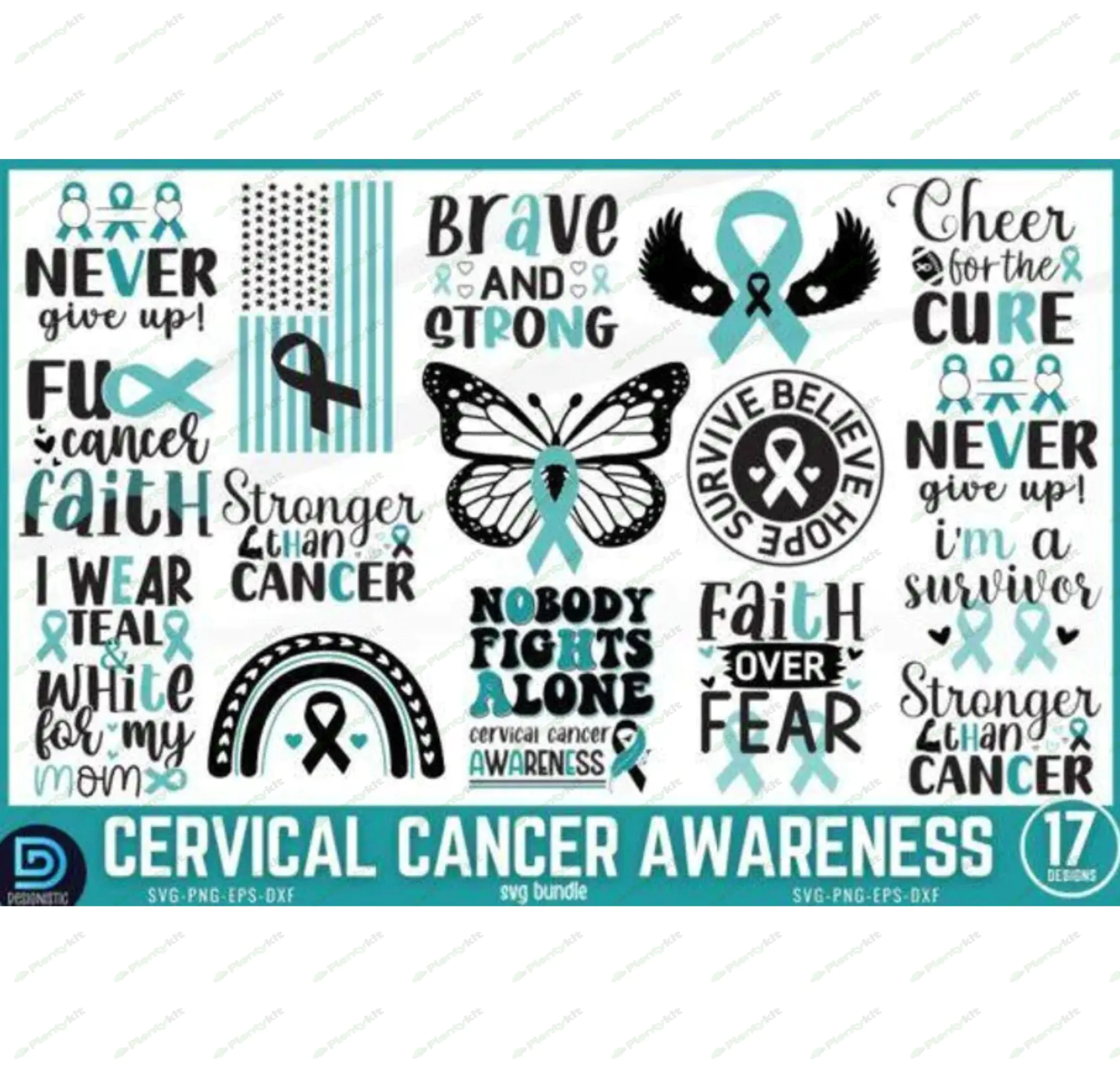 Cervical Cancer Awareness Svg Png bundle, Cervical Cancer Teal Ribbon Svg Cricut Sublimation.