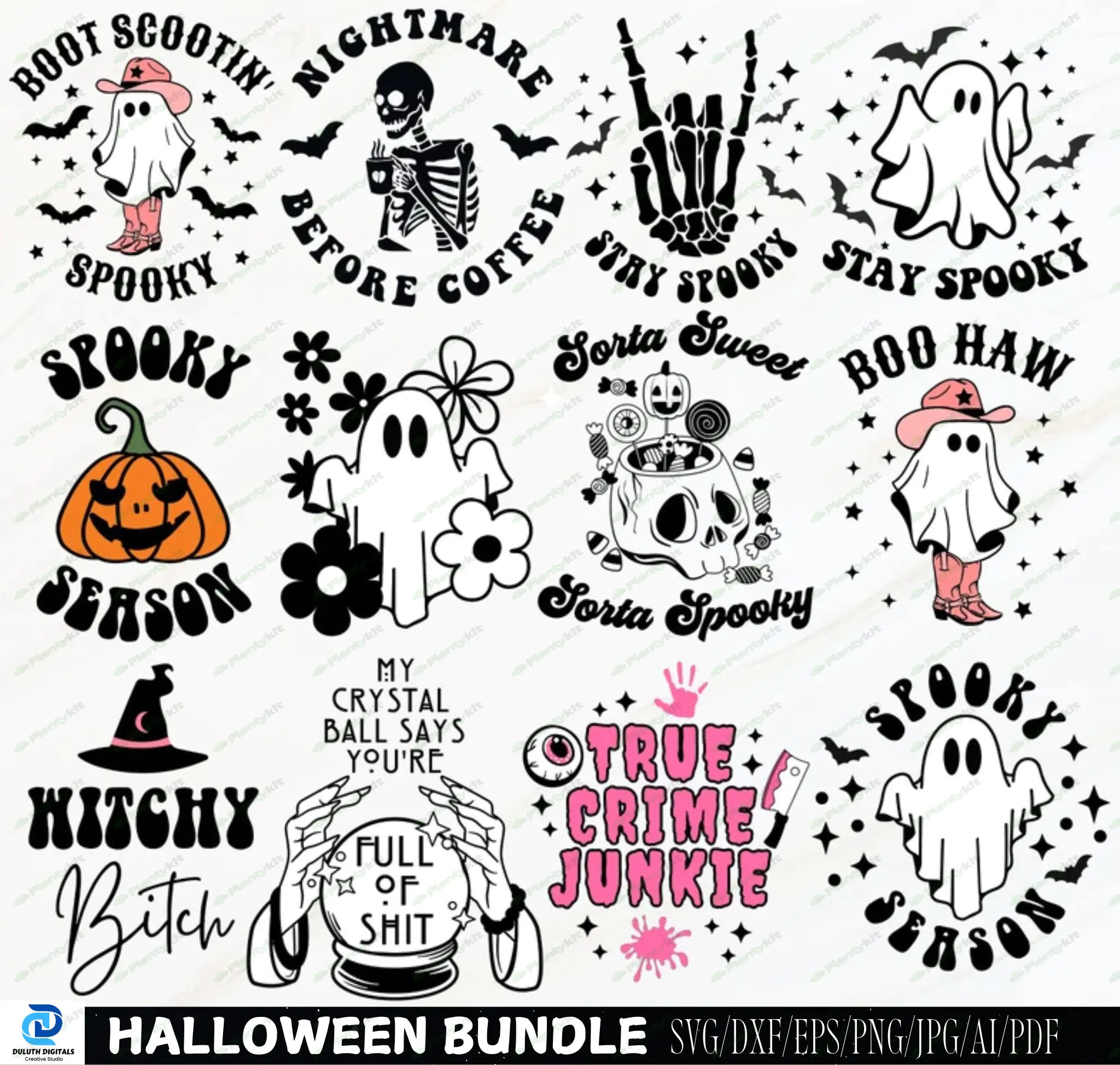 Retro Halloween Bundle SVG PNG, Spooky Season Svg, Spooky Mama Svg, Witch Svg, Pumpkin Spice Svg, Ti