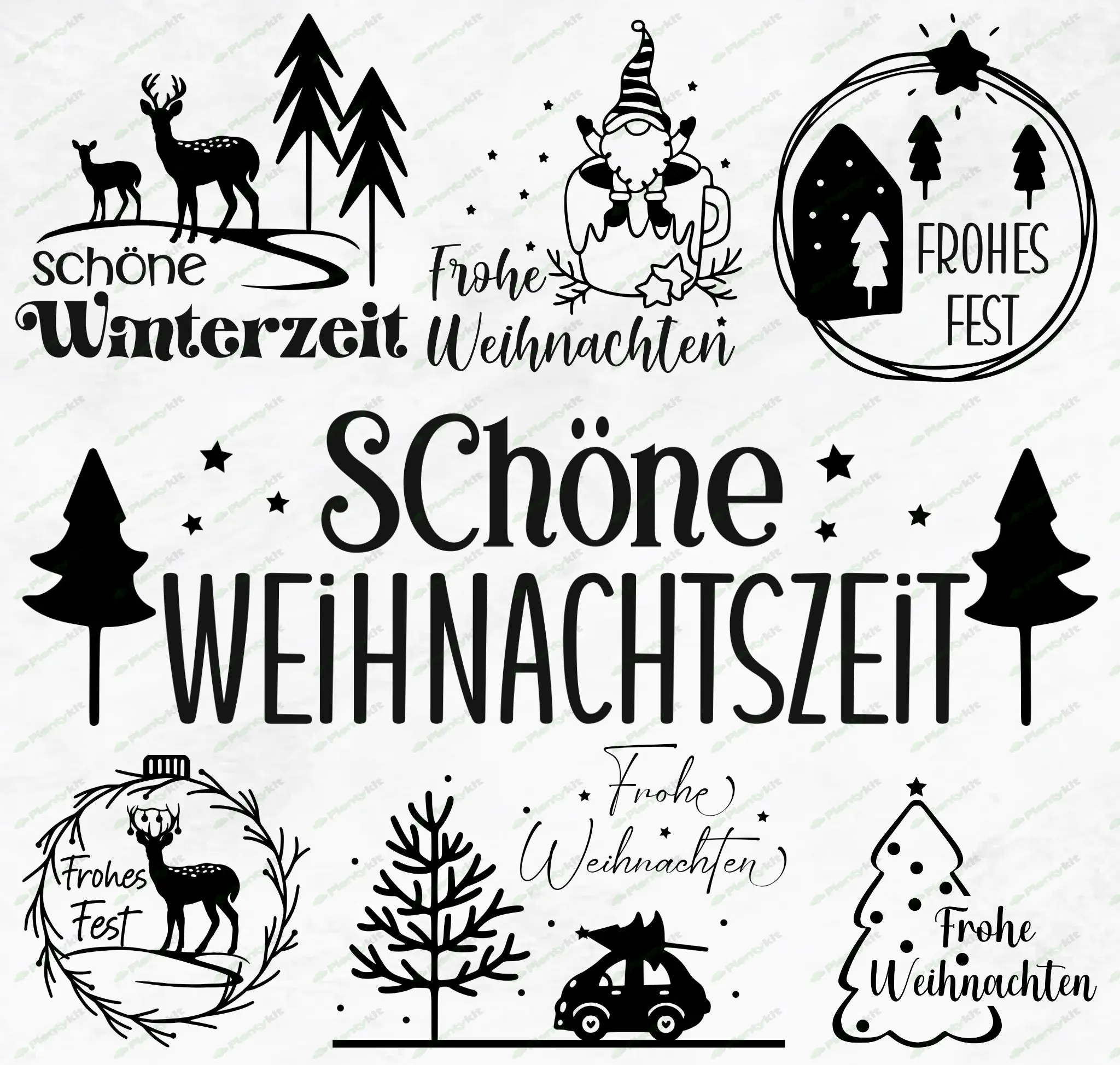 German Frohe Weihnachten Plotter File Svg Png,Plotterdatei Weihnachten Svg Png Wreath Christmas Scen