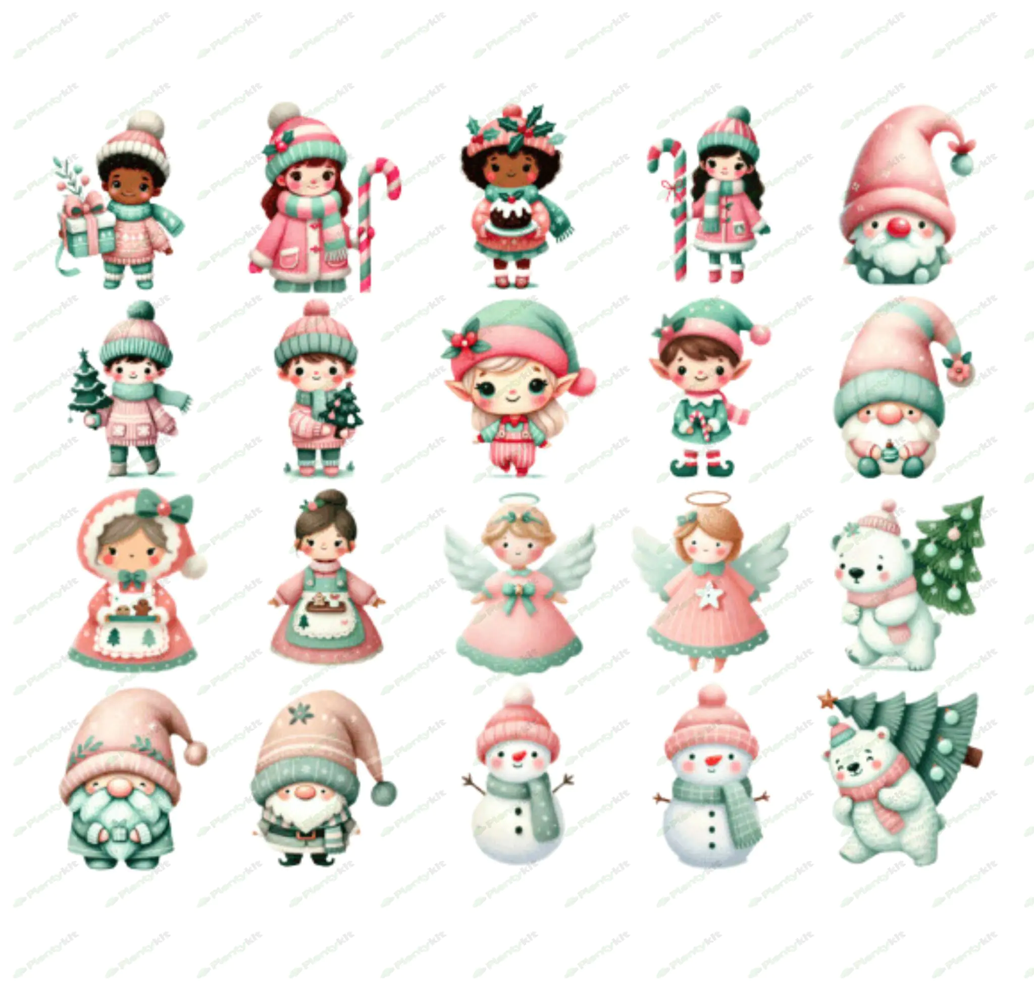 "Pink and Mint Christmas Clipart Bundle - Pastel Holiday Graphics for Crafts & Designs"