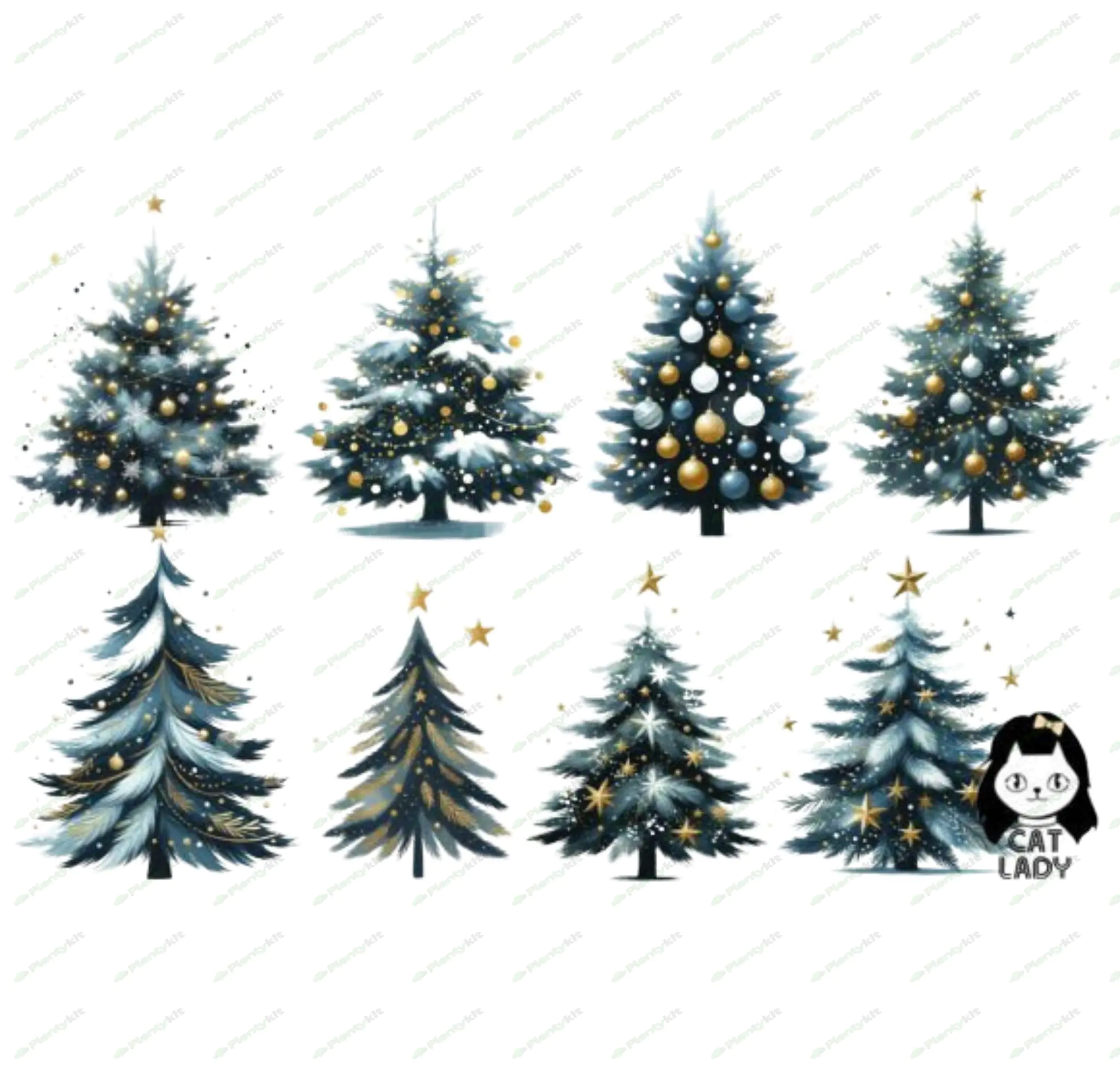 "Watercolor Christmas Tree PNG Bundle - Hand-painted Holiday Designs"