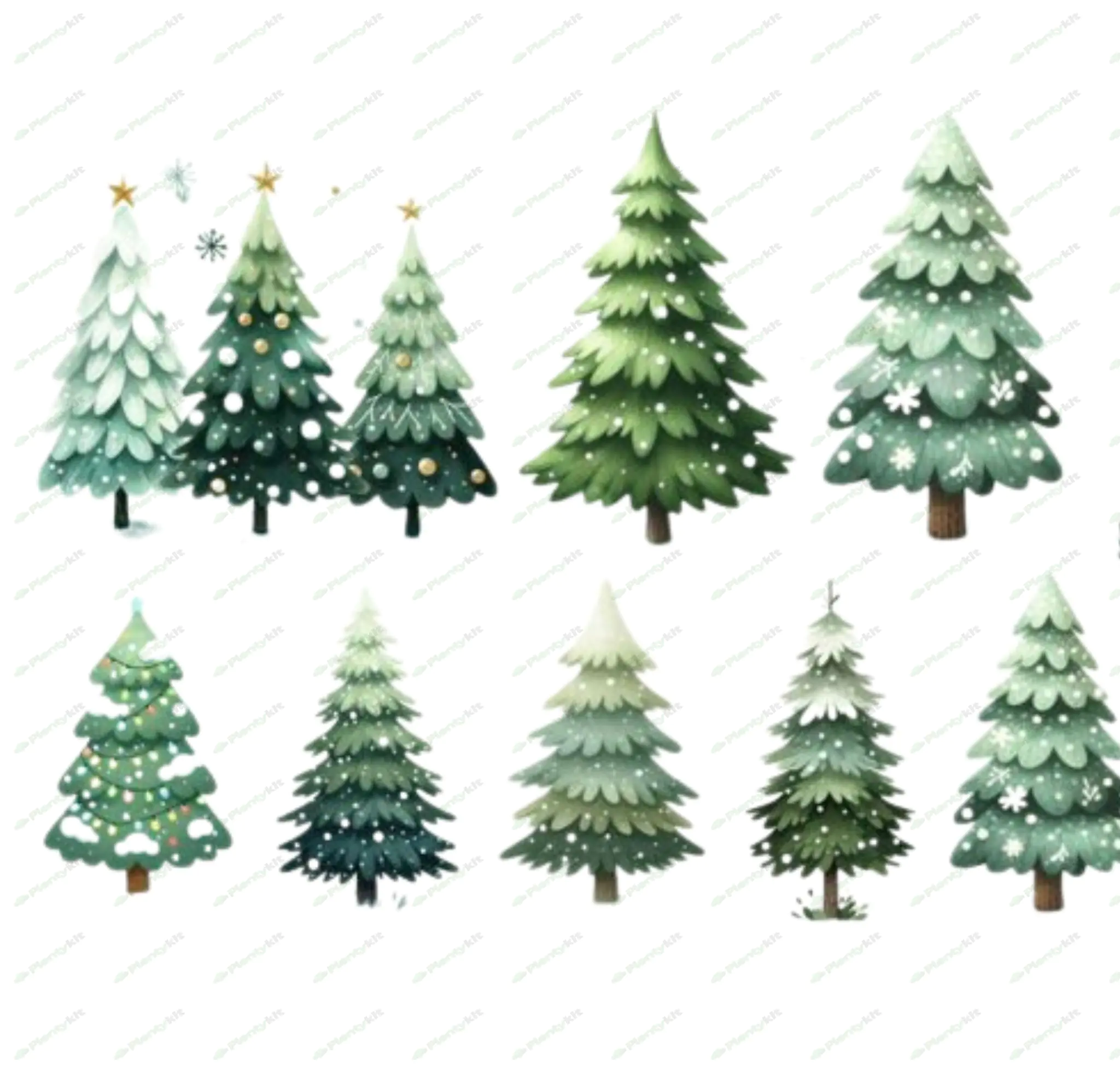 "Watercolor Christmas Tree Clipart - Festive and Elegant Holiday Illustrations"