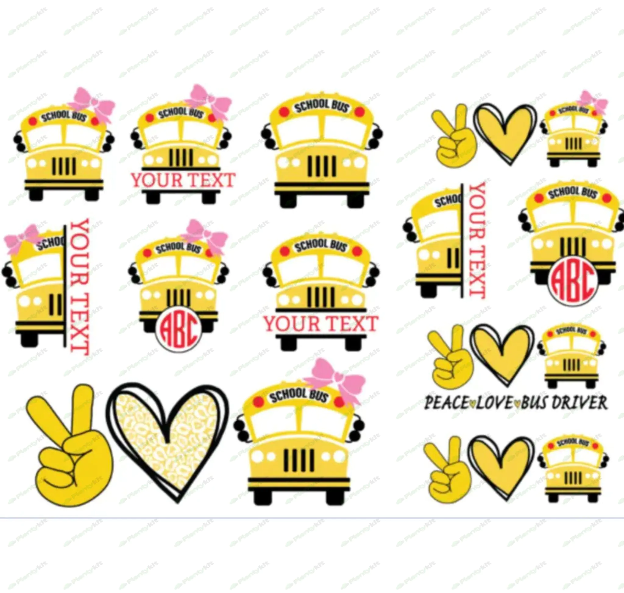 SVG School Buses Bus Cute Fun Name Labels Bundle Cricut Silhouette Cutting Cut Files Printable