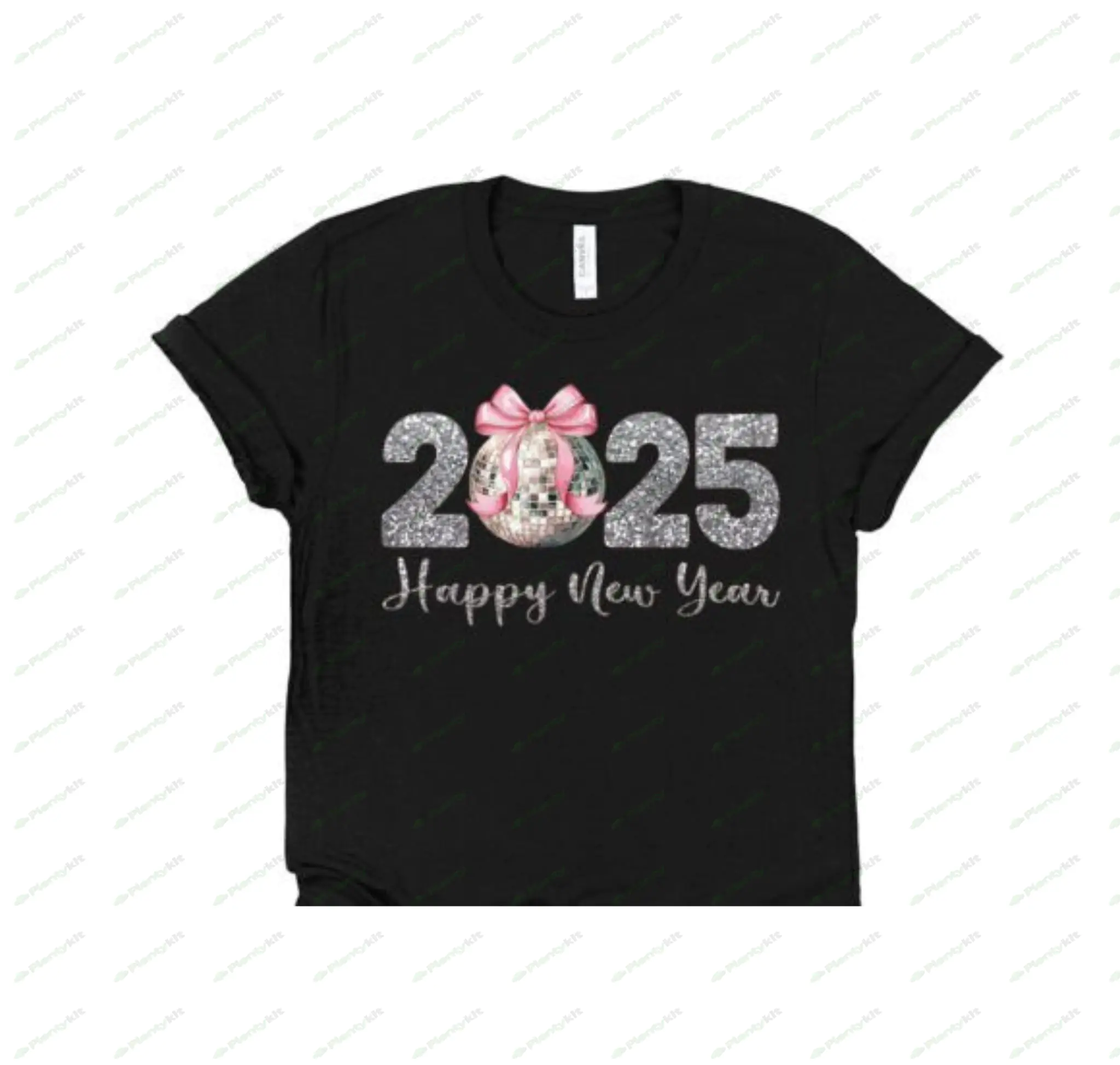 "2025 Happy New Year Disco Ball with Pink Bow"