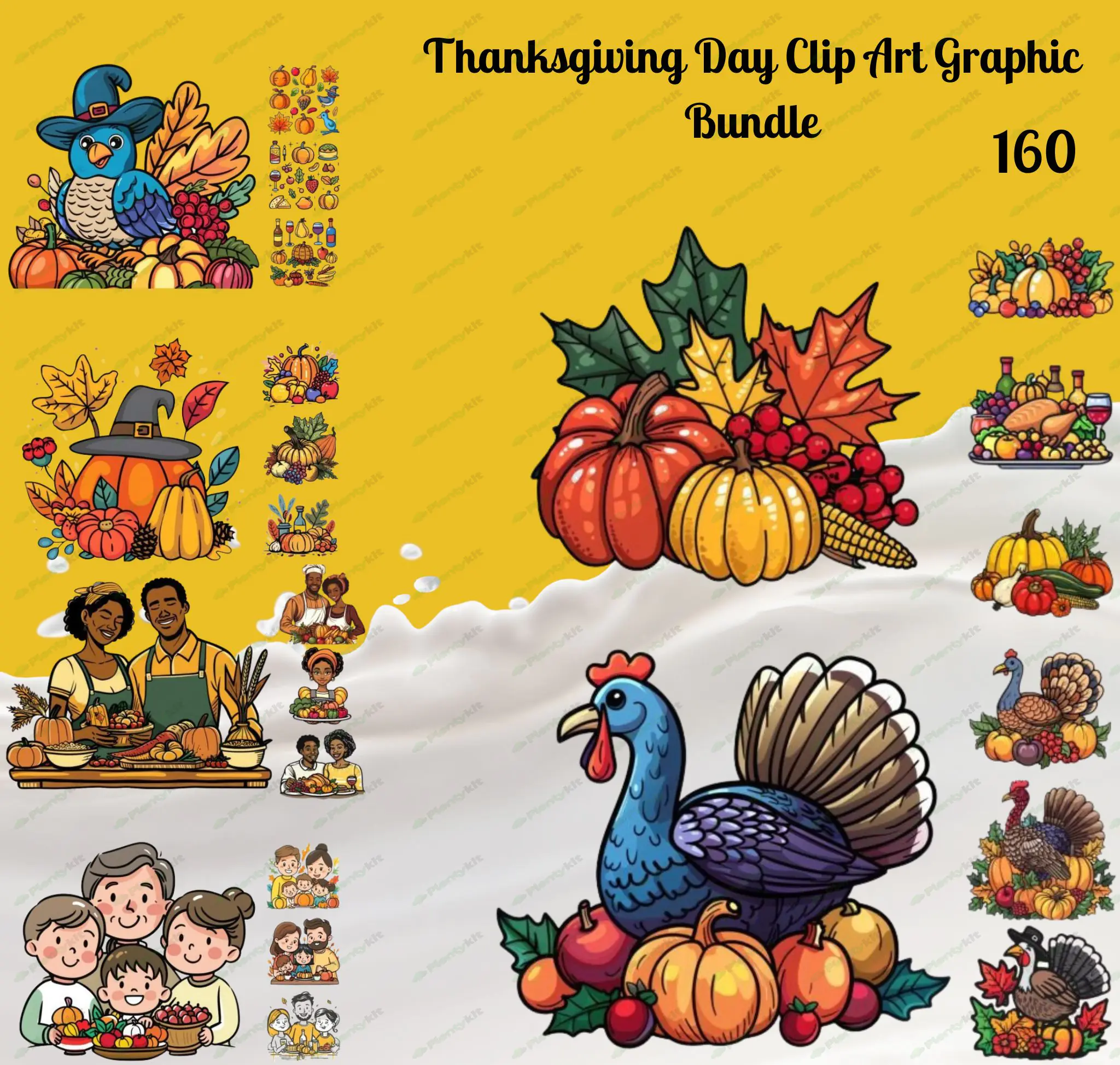 Thanksgiving Day Clip Art Graphic Bundle | Fall Harvest Digital Illustrations | Autumn Holiday Art f