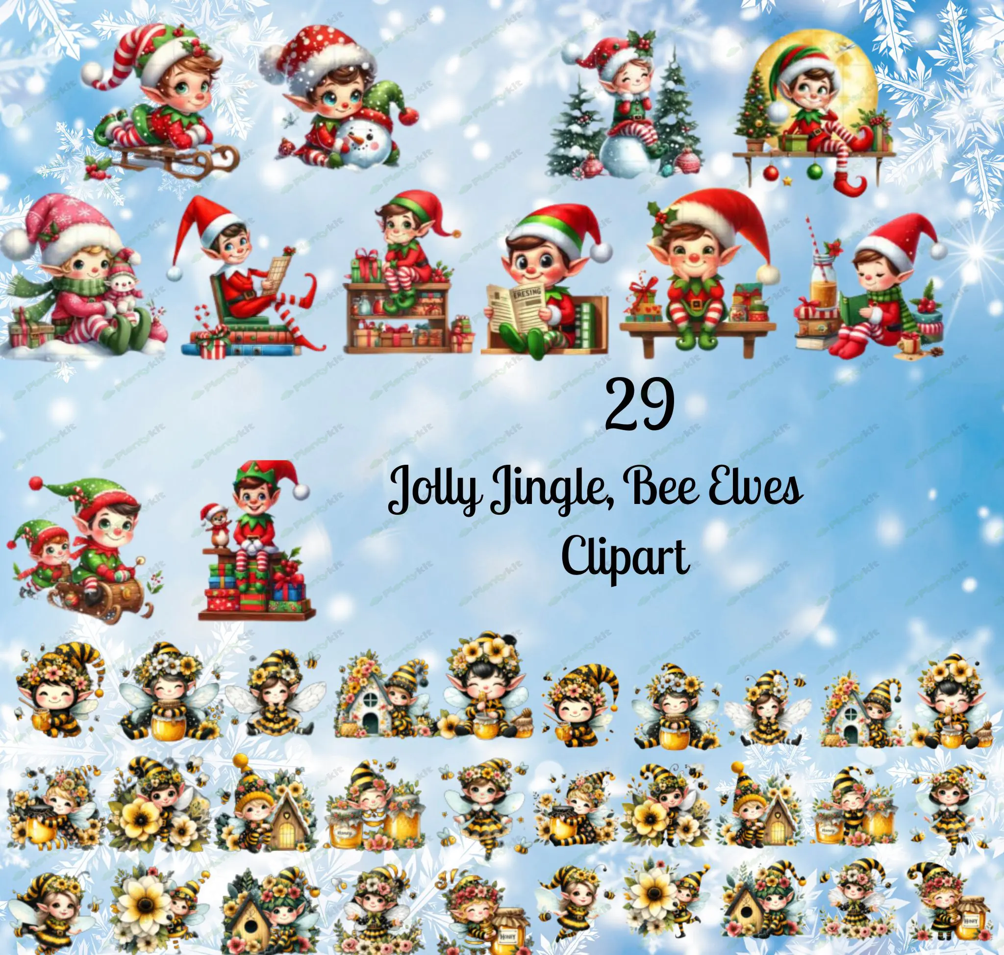 cute Christmas Elf Clipart | Cute Digital Holiday Graphics for Crafts & Cards