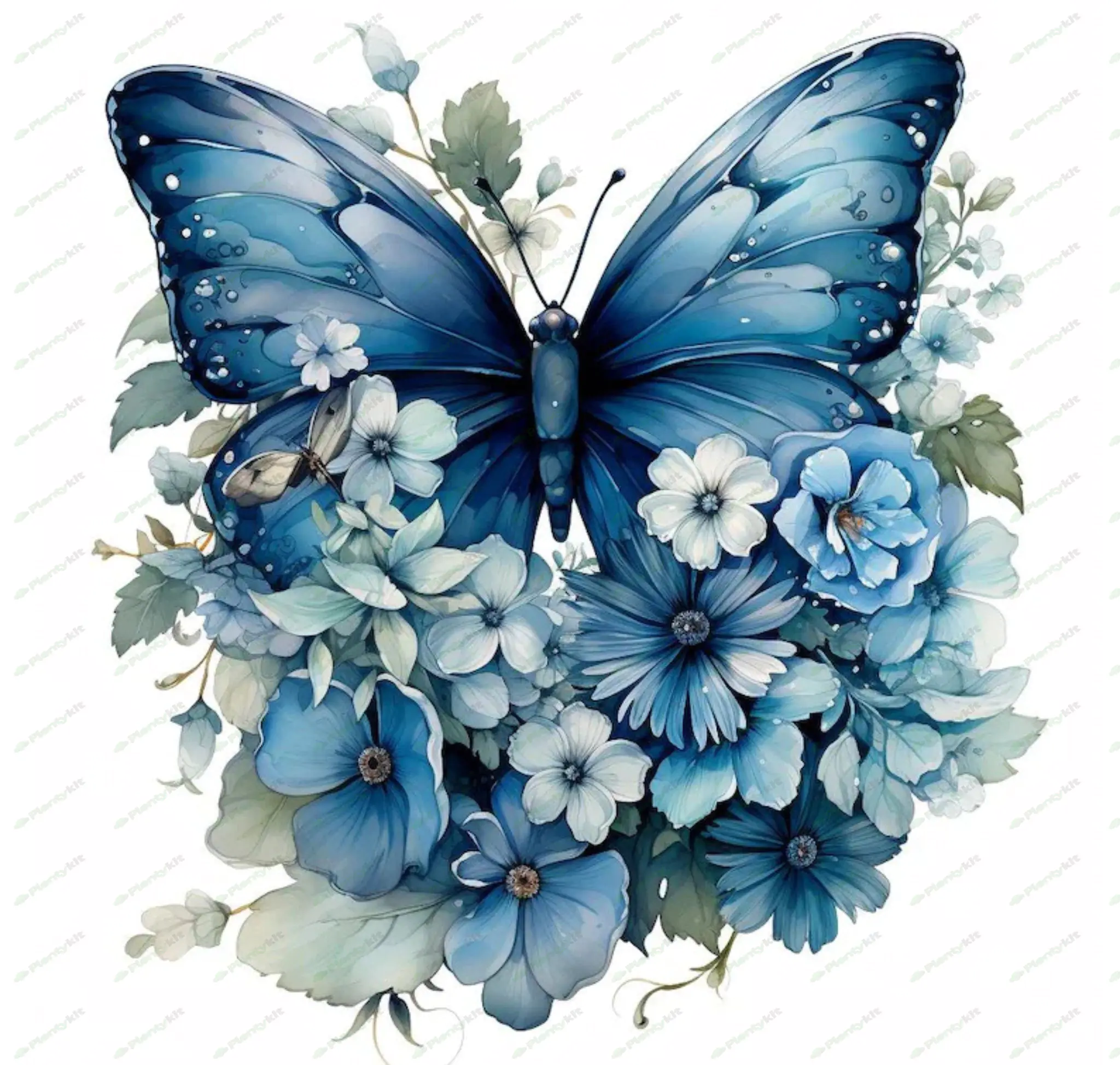 16 Blue Butterflies With Flowers Clipart Bundle, 16 High-Quality JPGs , Nursery Art, Card Making, Cl