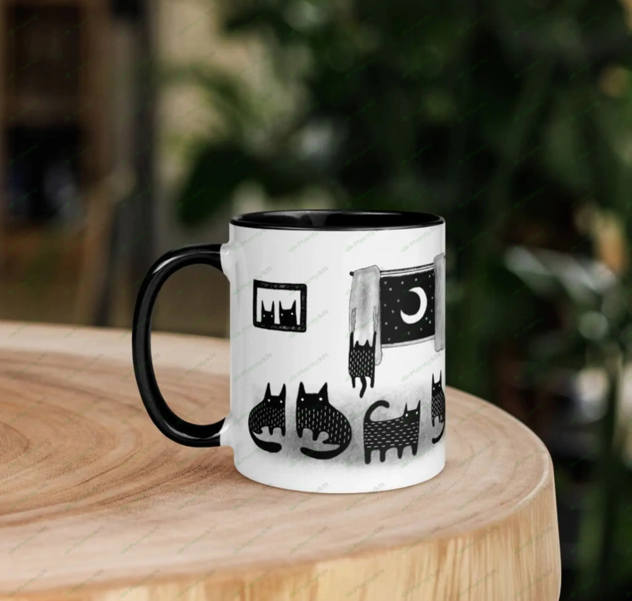 11oz COFFEE MUG Black Cat Folk Art Housewarming Birthday Gifts Illustration Funny Cute Weird Stuff Q