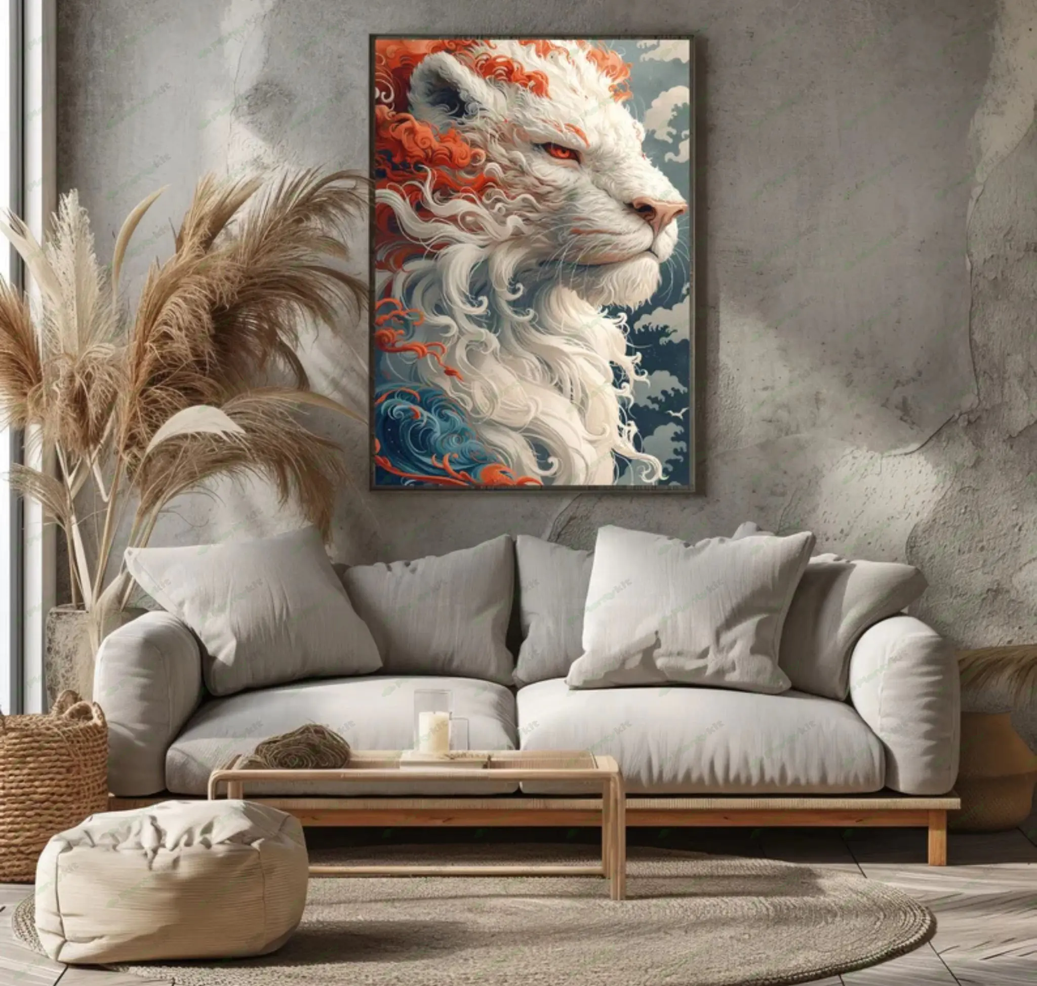 Fantasy White Lion | Digital Art Print, Wall Art, AI Generated, AI Art, Digital Download, Home Decor