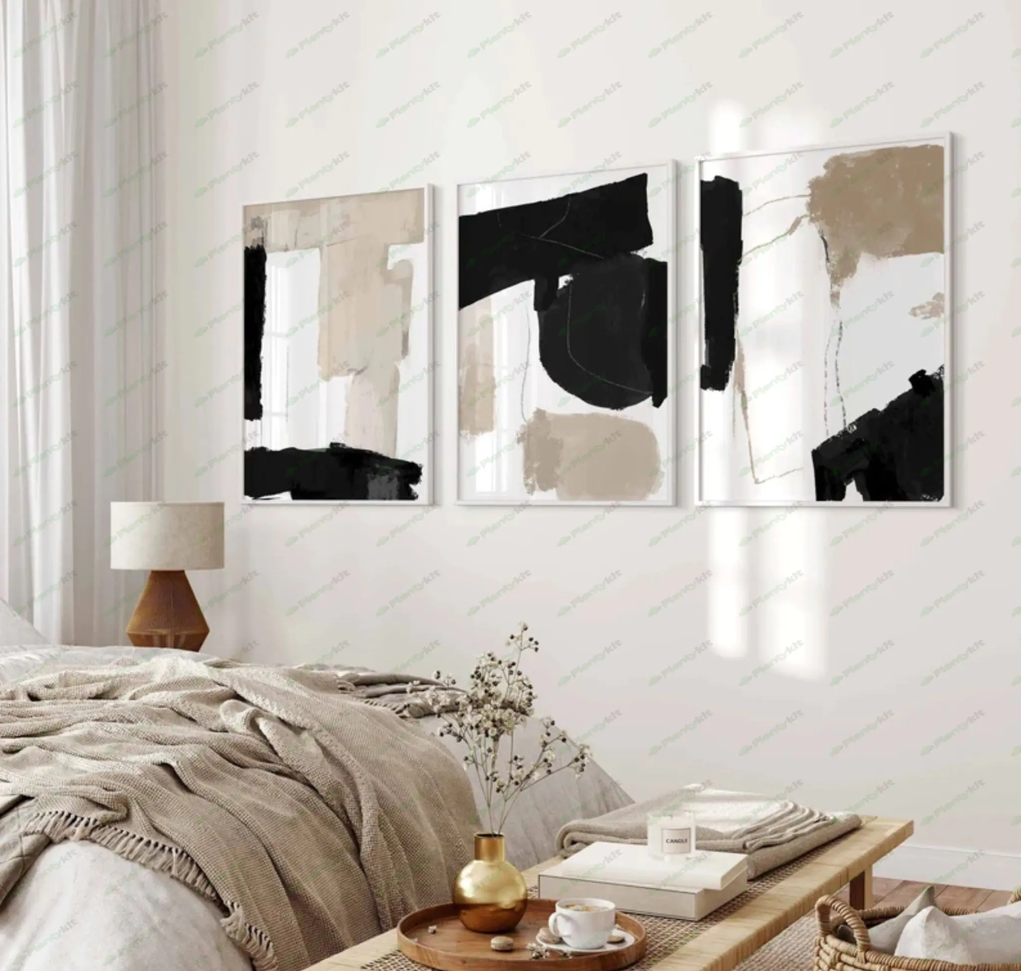 Modern Neutral Abstract Gallery Wall Art Set of 3 Neutral Nordic Prints Modern Abstract Art Black Be