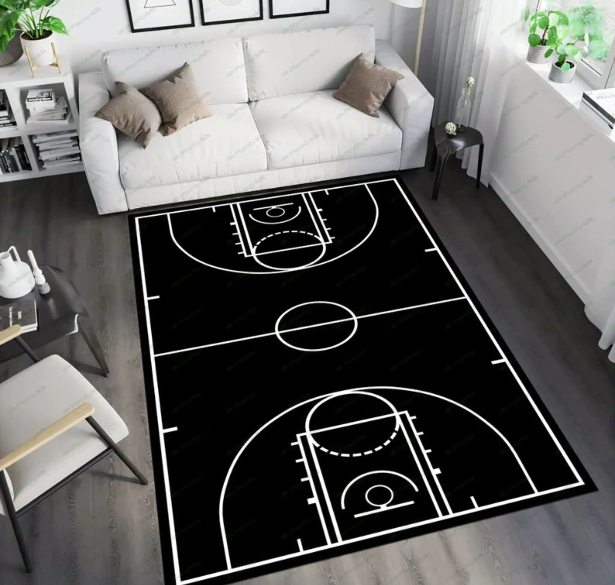 Basketball Rug, Basketball Court Rug, Court Rug, Black Rug, Sport Rug, Young Room Rug, Boys Room Rug