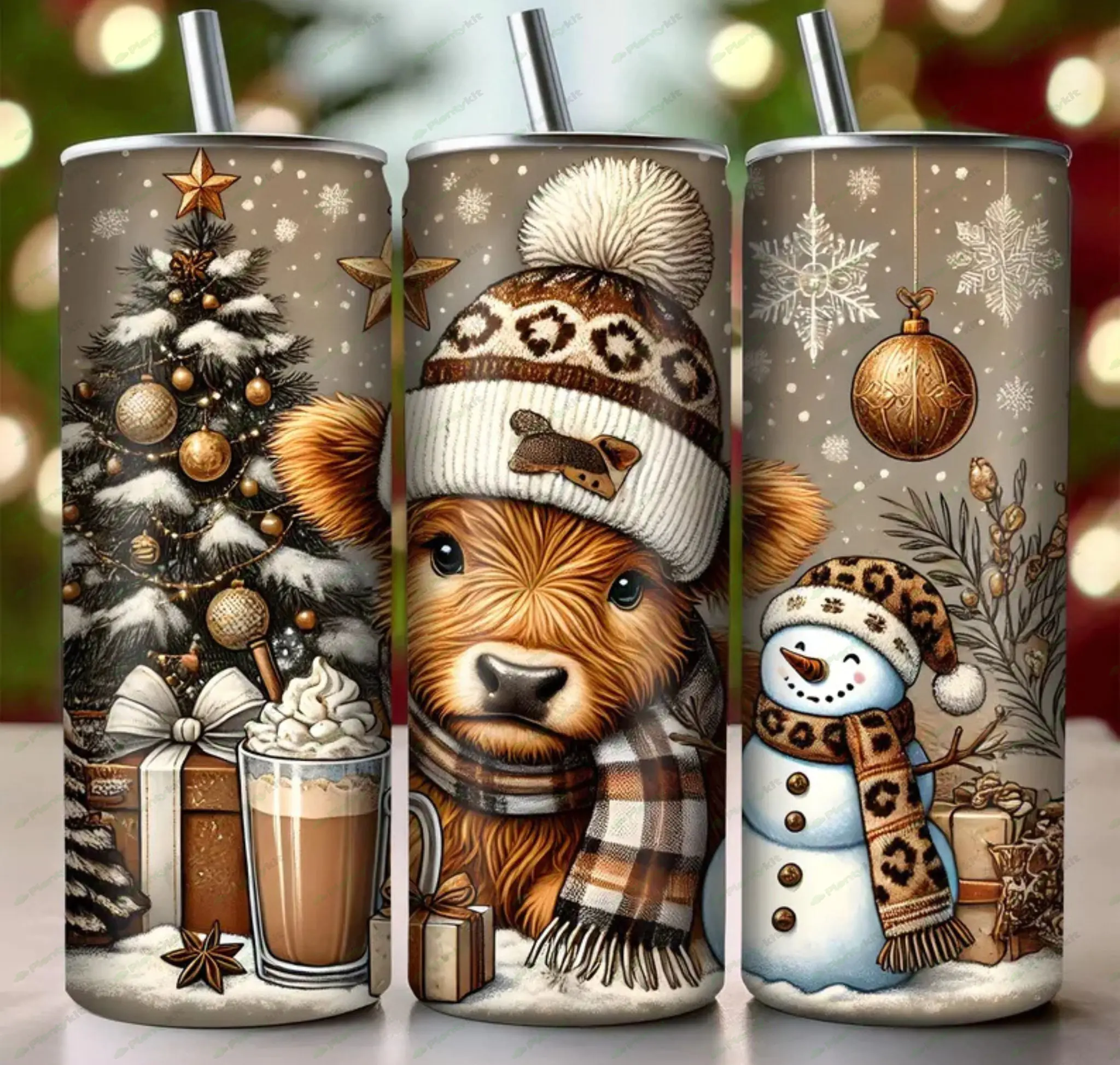 Cute Christmas Highland Cow Tumbler Png, Christmas Png, Christmas Tumbler Png, 20oz Tumbler Wrap Png