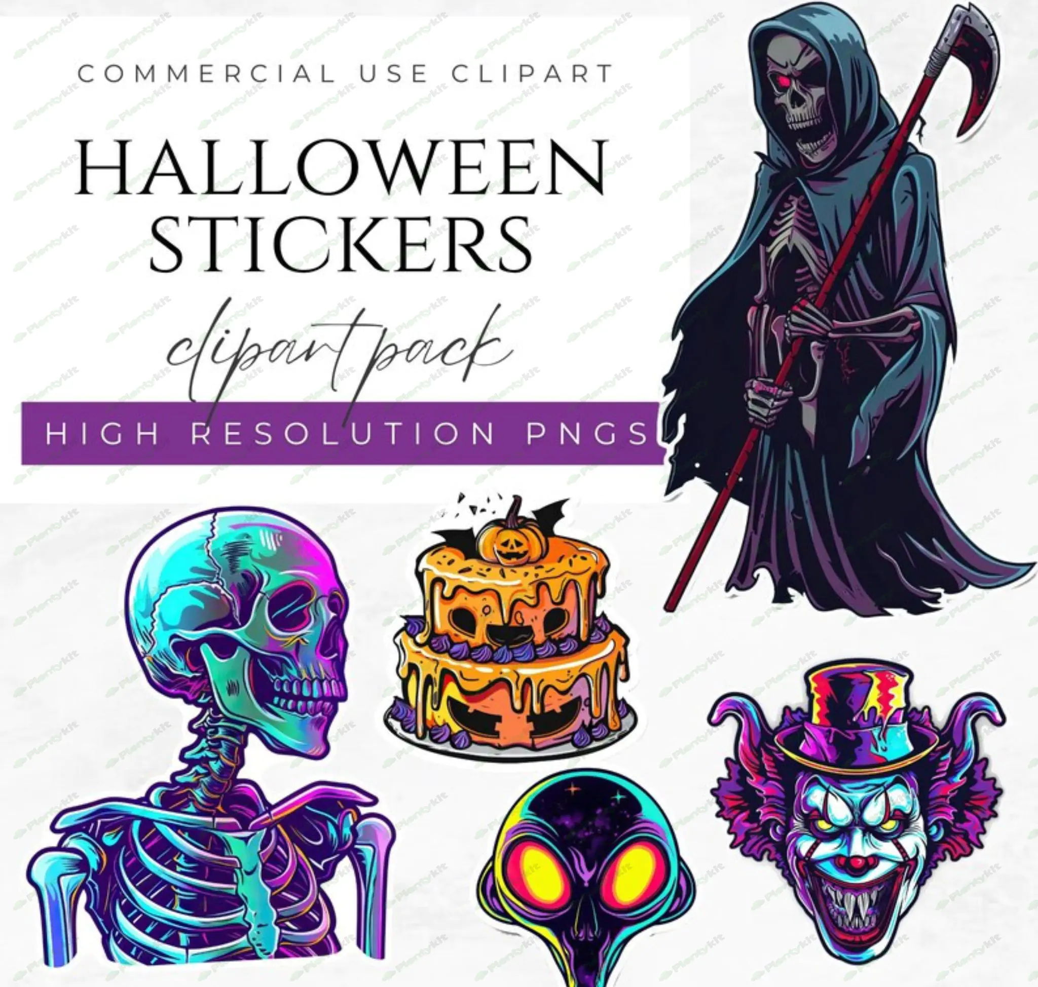 Neon Halloween Stickers Clipart Colorful Stickers Cute Halloween Stickers Pumpkin Clipart Ghost Clip