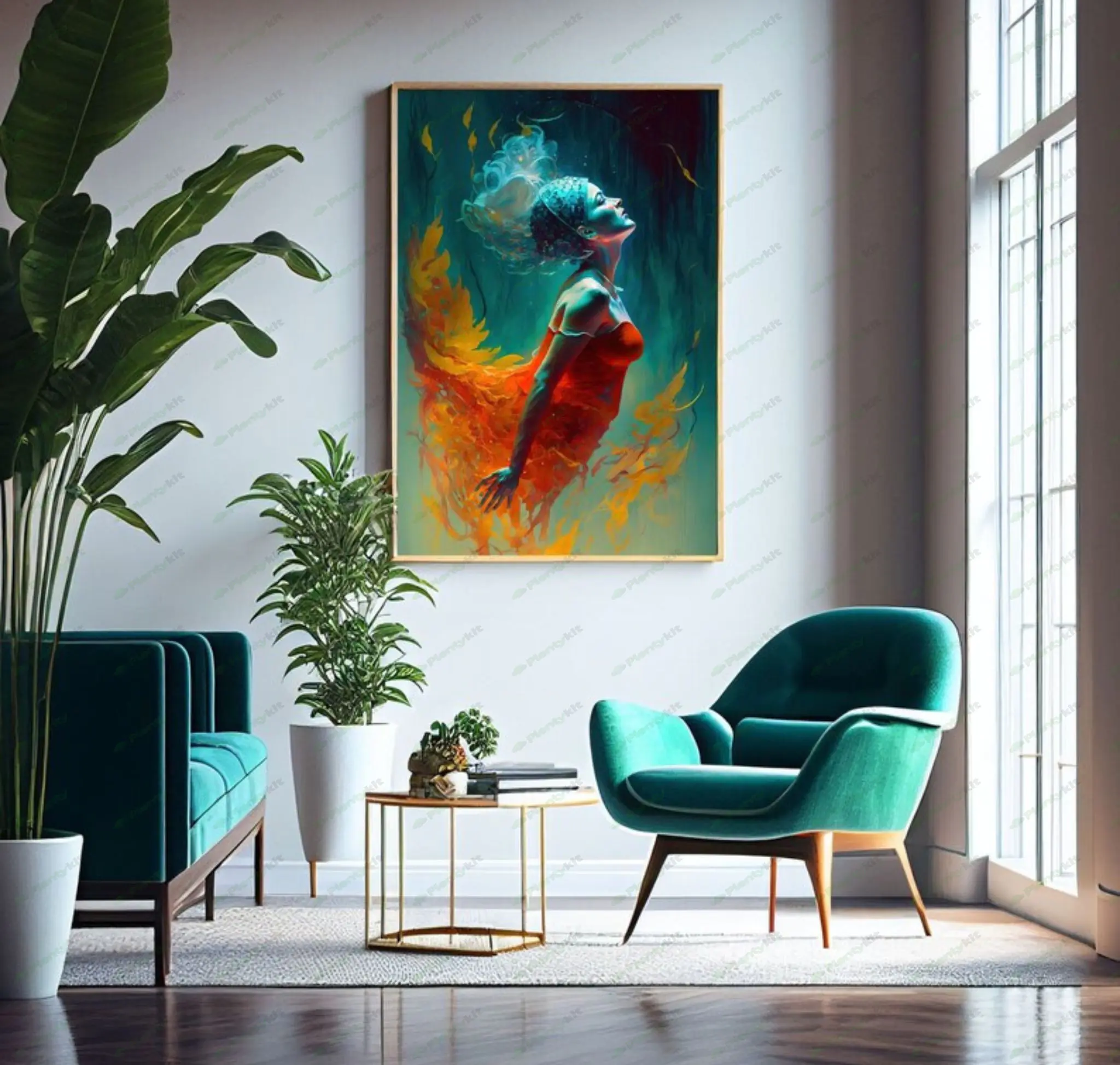 Surreal Floating Woman Art AI Generated Digital Download, Room Décor, Female Wall Art, AI Art Work,