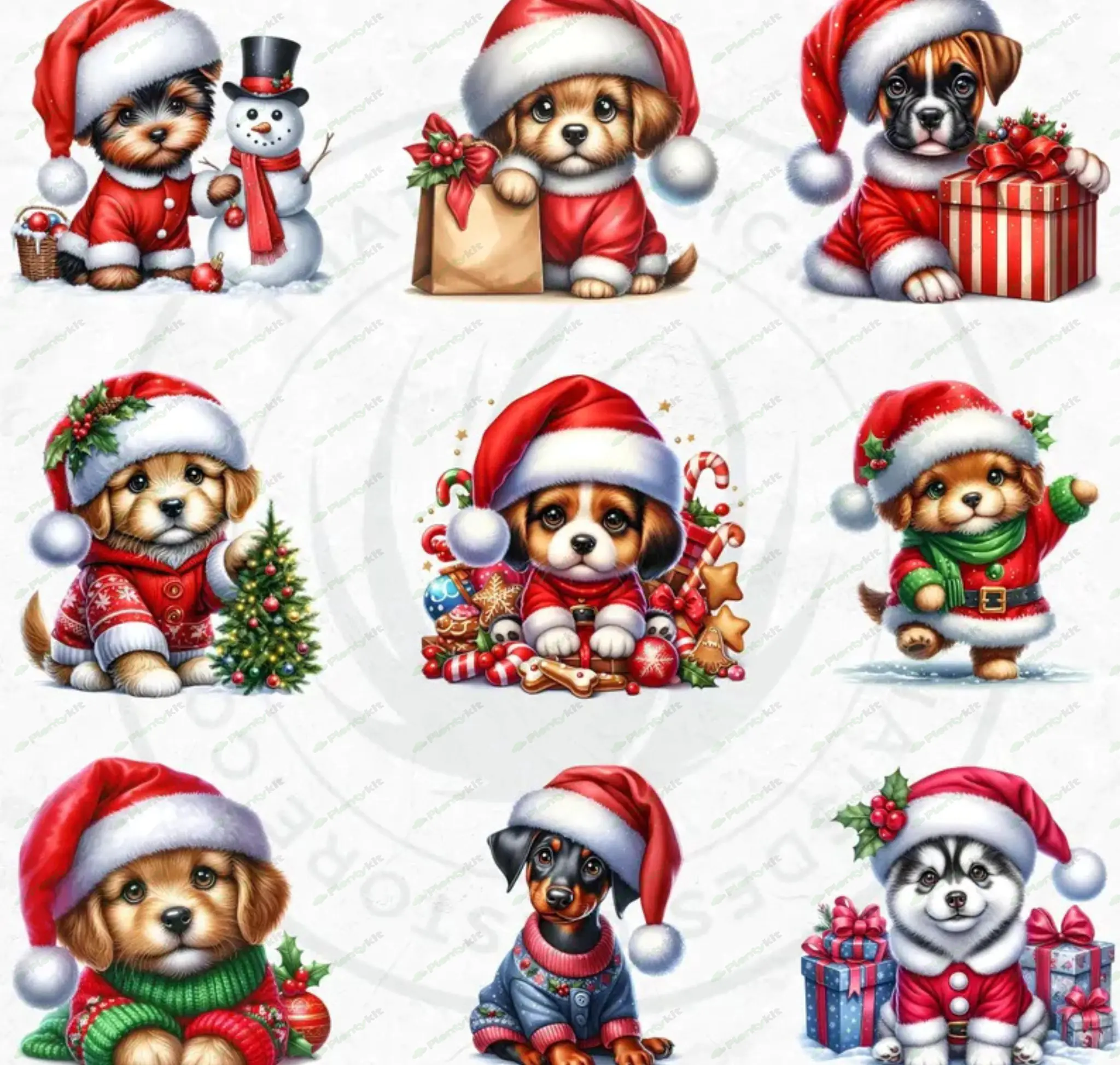 52 Christmas puppies Clipart Set, Christmas dog, puppy santa hat, Christmas Clipart, Christmas cards