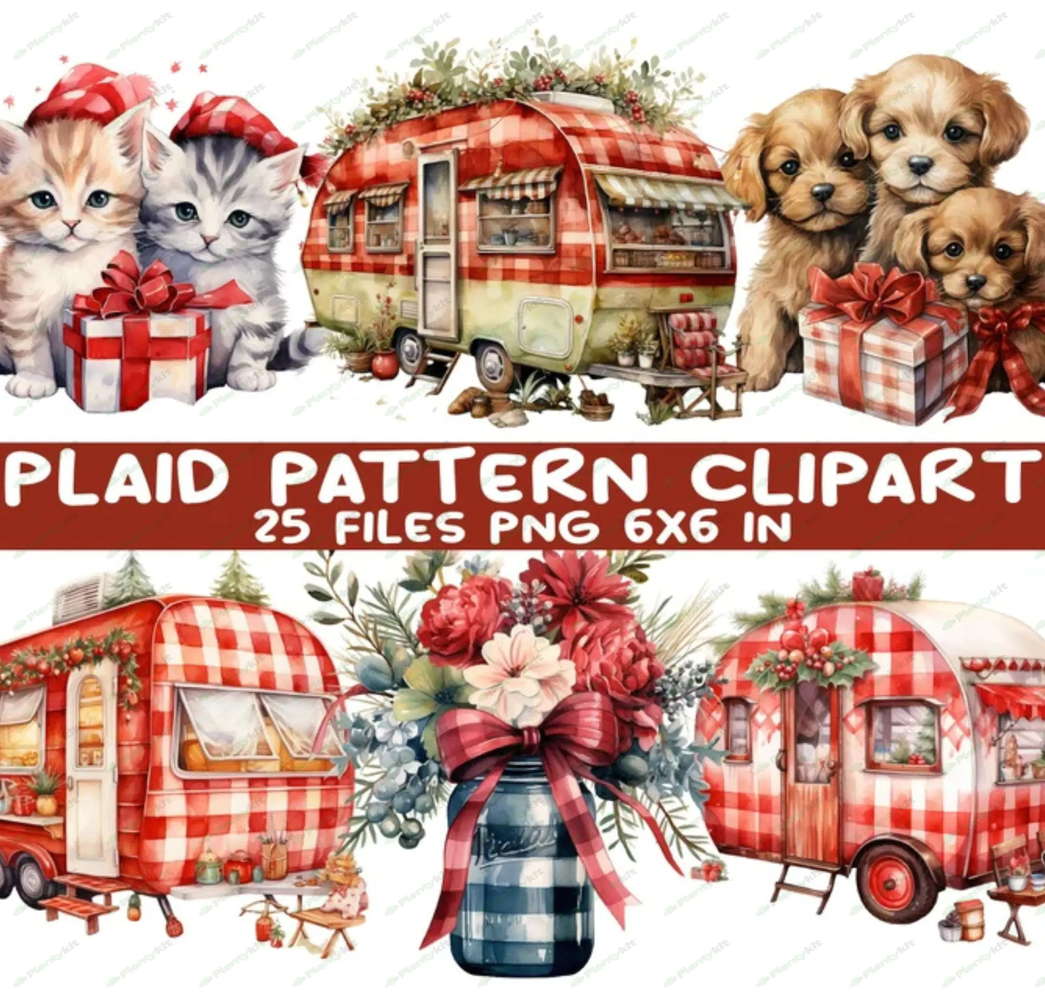 Plaid Pattern Snowman PNG Clipart Set - 25 Christmas Patterns for Crafts and Holiday Projects