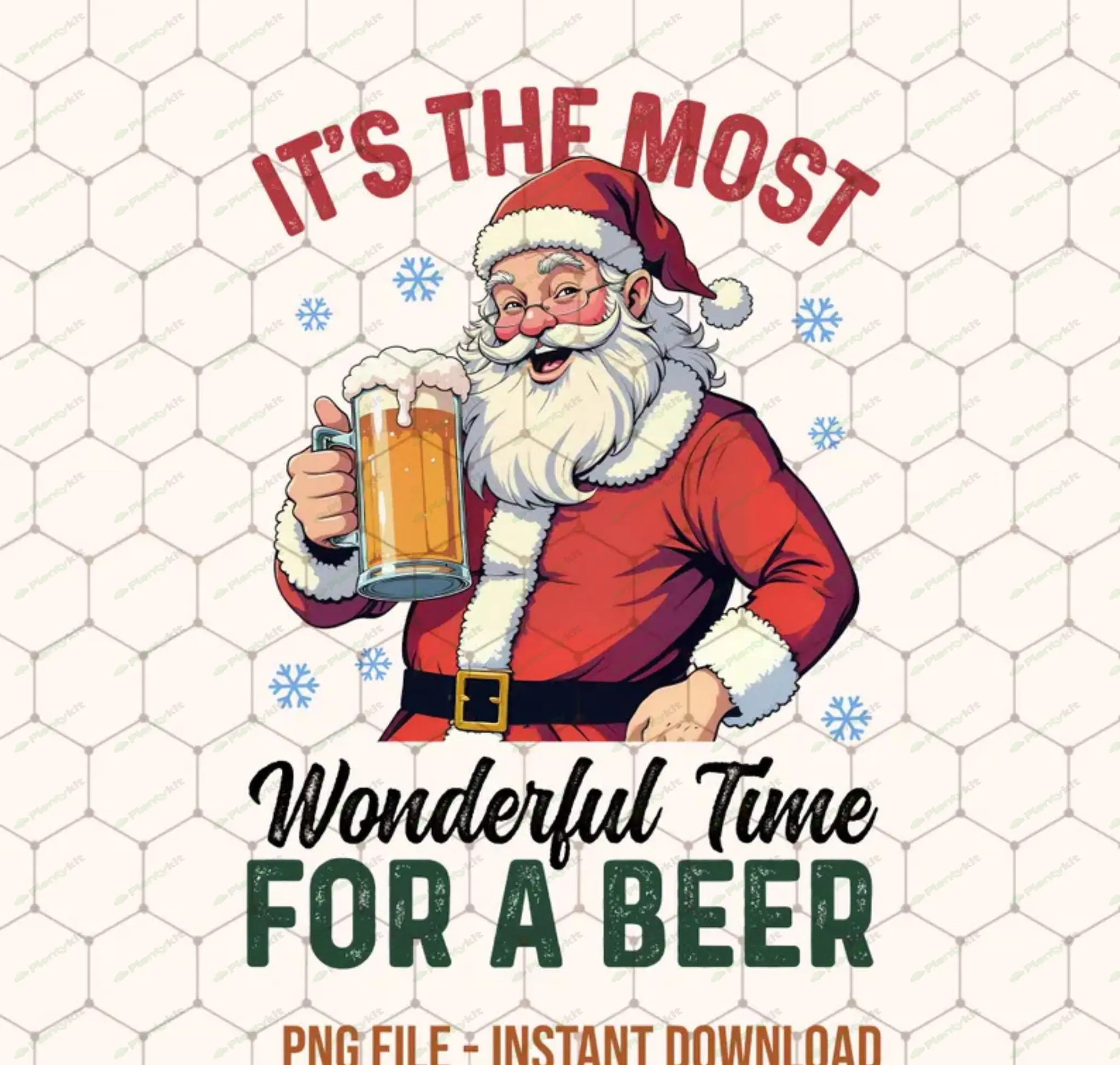 It's The Most Wonderful Time For A Beer Png, Beer Lover Santa Claus Png, Drinking Christmas Png, Bee