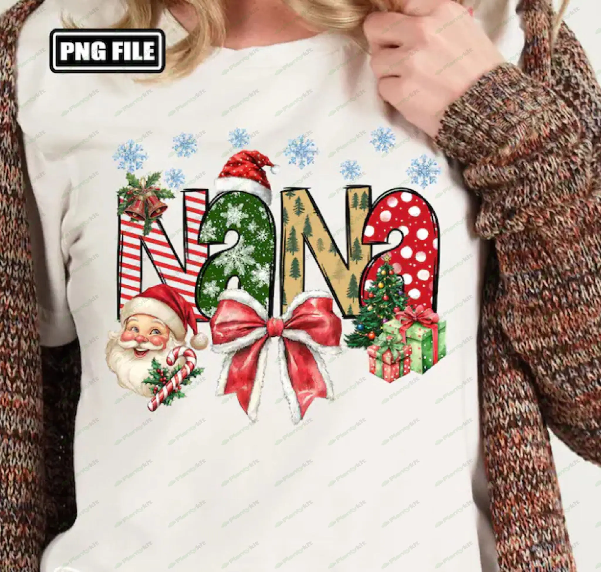 Christmas Nana Coquette PNG, Retro Christmas Tree PNG, Holiday Bow Santa Claus PNG, Christmas Presen