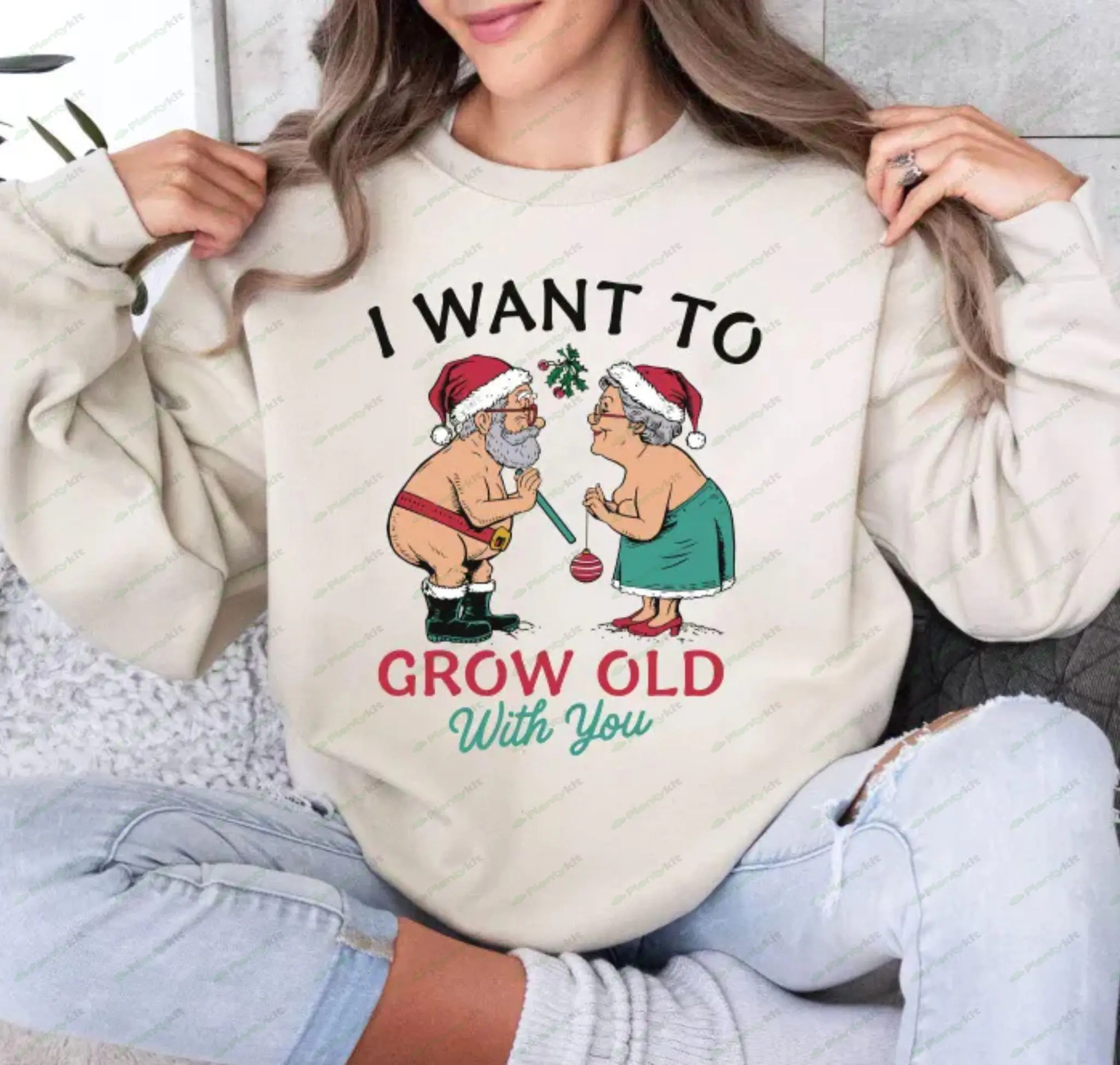 I Want To Grow Old With You PNG, Funny Santa Claus Christmas Png, Couple Santa Christmas Png, Christ