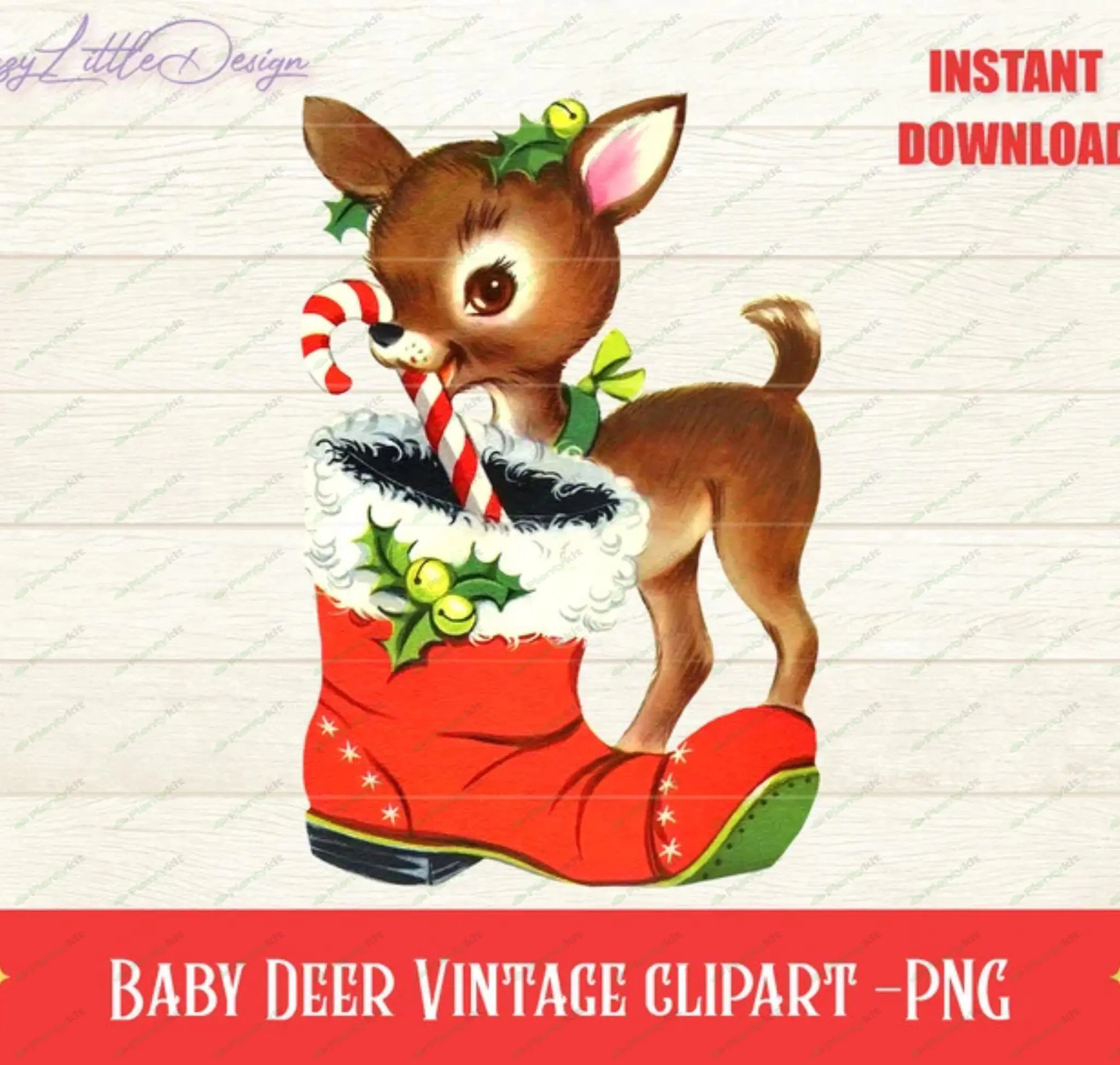 Vintage Deer PNG Clipart Bundle, Christmas Vintage Clipart, Christmas Retro Clipart, Reindeer Clipar