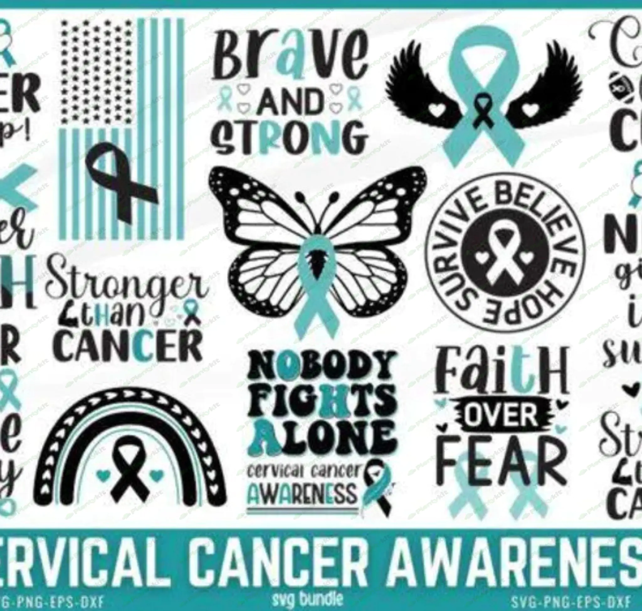 Cervical Cancer Awareness Svg Png bundle, Cervical Cancer Teal Ribbon Svg Cricut Sublimation Design.