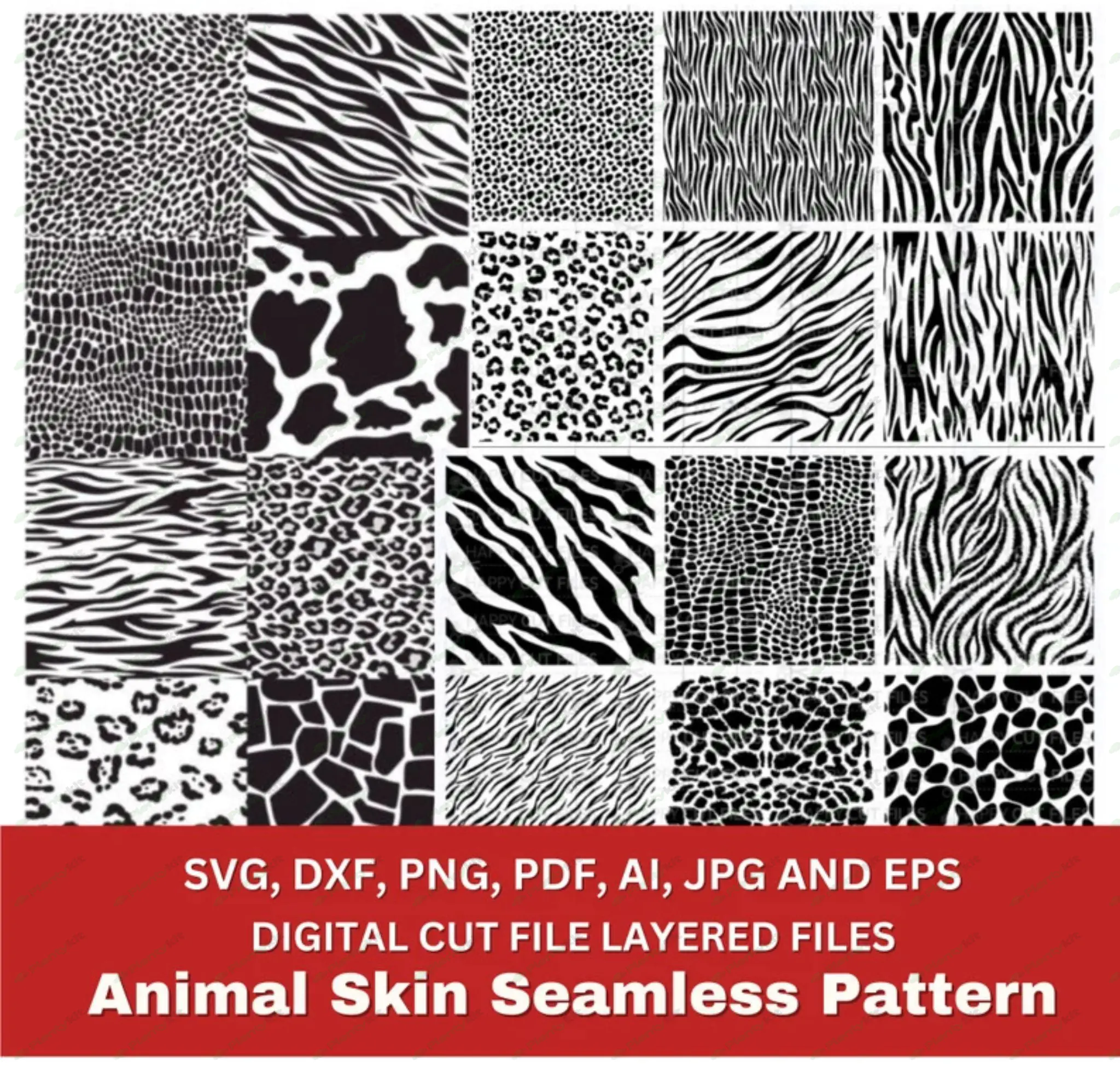 64 Animal Skin Svg, Animal Pattern Svg, Leopard, Cow, Tiger, Zebra Pattern Cut Files for Cricut and