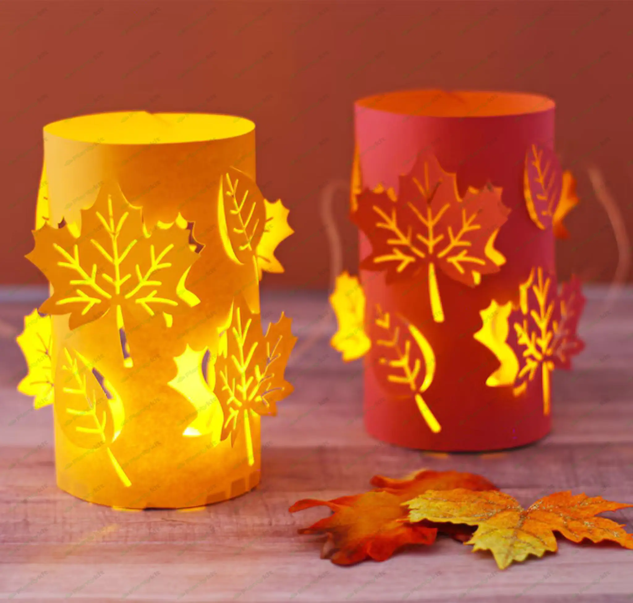 3D Round Paper Lantern SVG File Luminary with Beautiful Lifted Leaf Cut-Out Design for Fall and Than