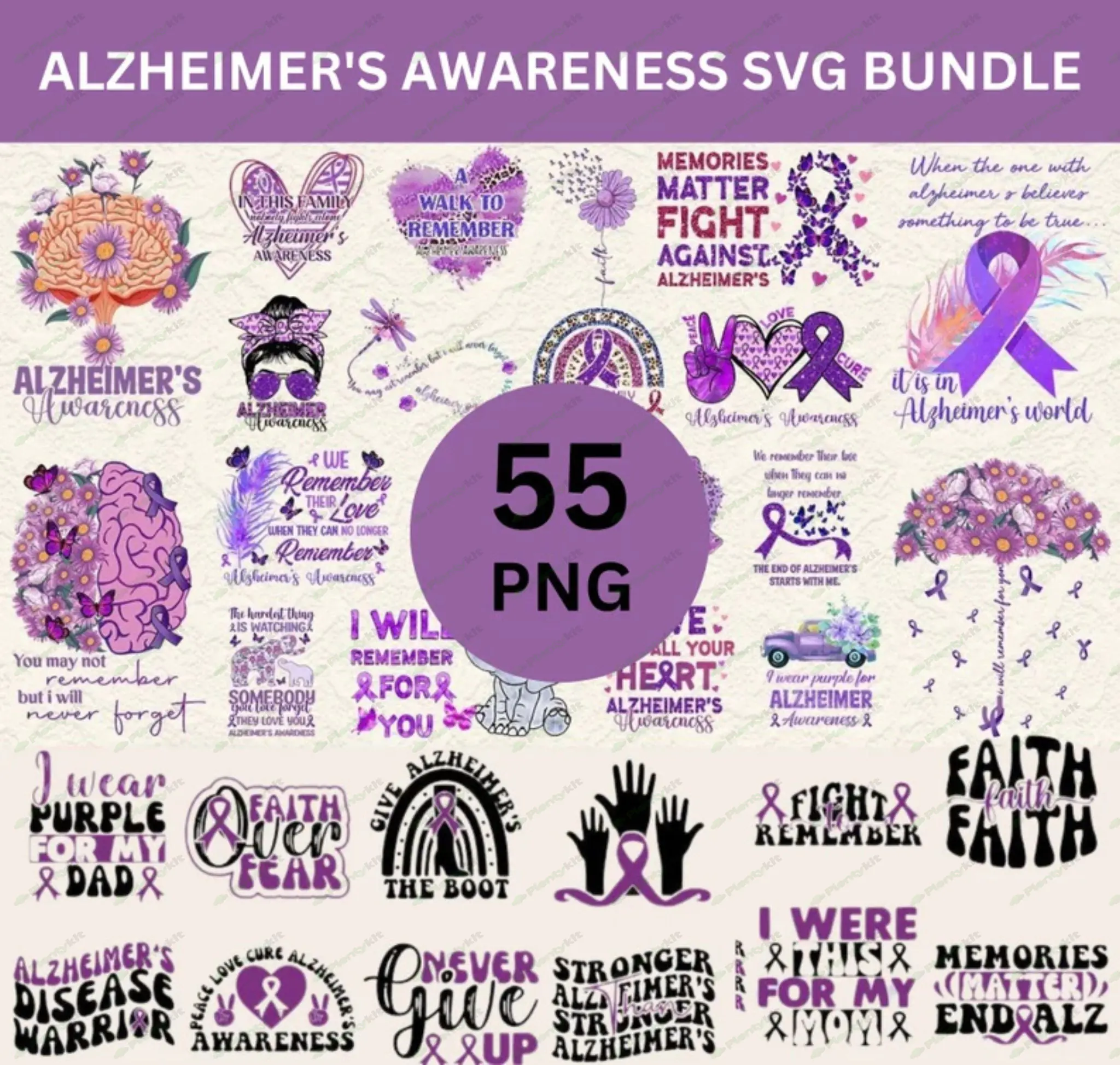 Alzheimer's Awareness Svg Bundle, Purple Ribbon Svg, Alzheimers Awareness, Alzheimer's Png, Alzheime