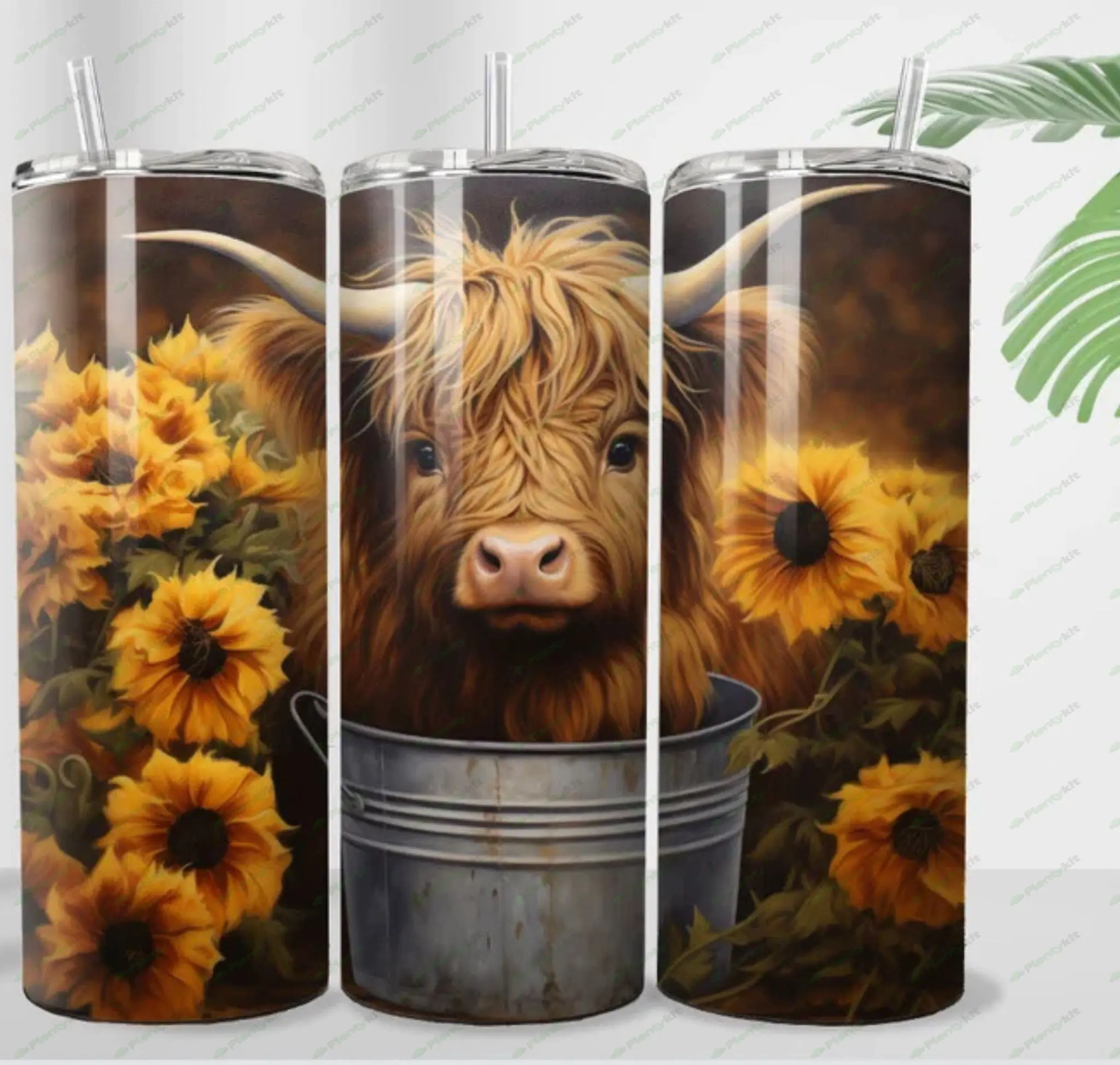 Cute Baby cow Highland baby Cow sunflowers 20 oz skinny tumbler