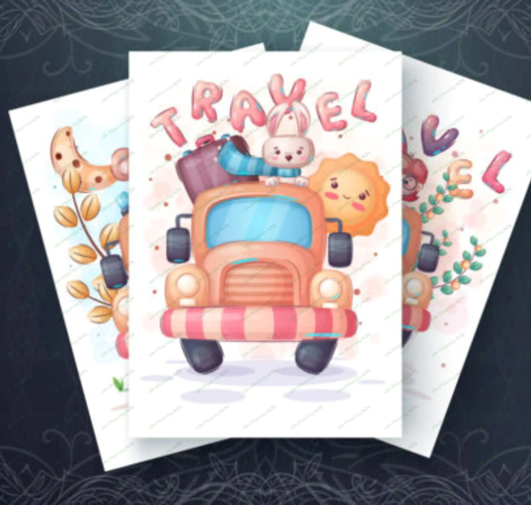 Set Cute Animals in the Car Graphics