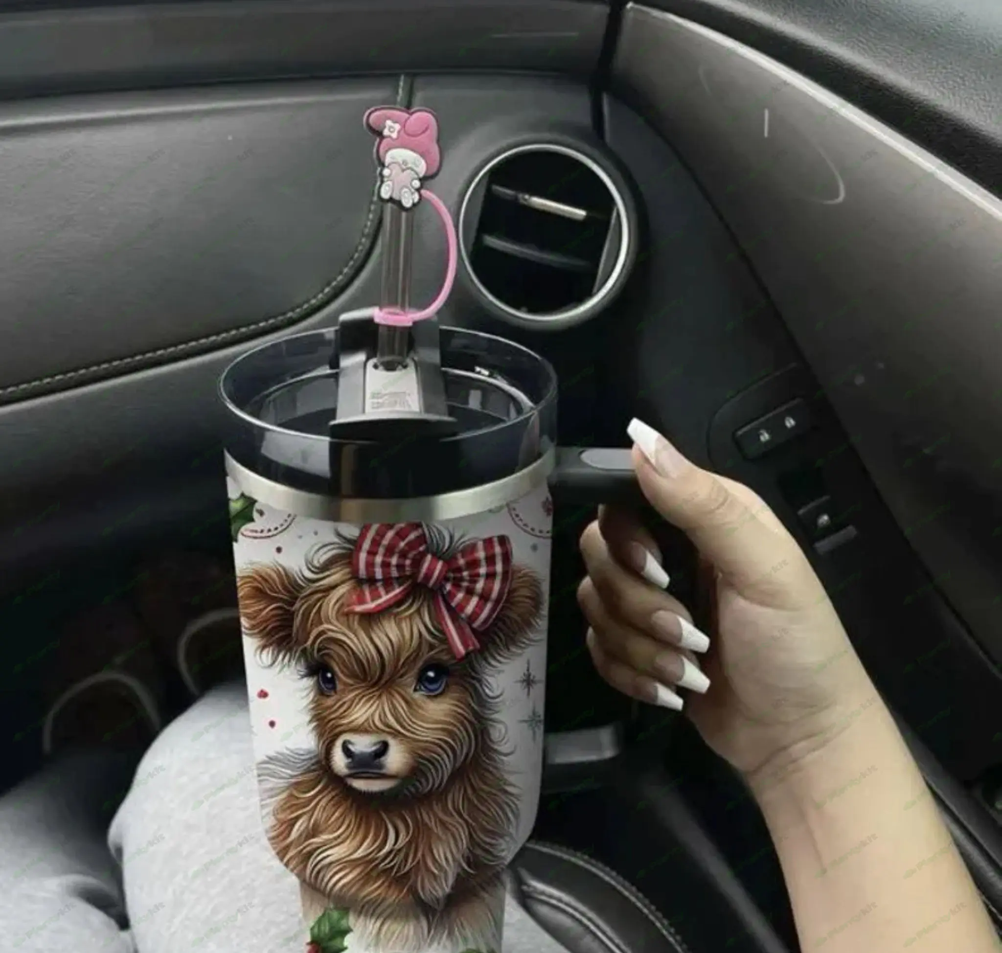 Cute Tumbler Coquette Highland Cow 40oz Quencher with Handle and Straw Portable Mug Girly Gift for h