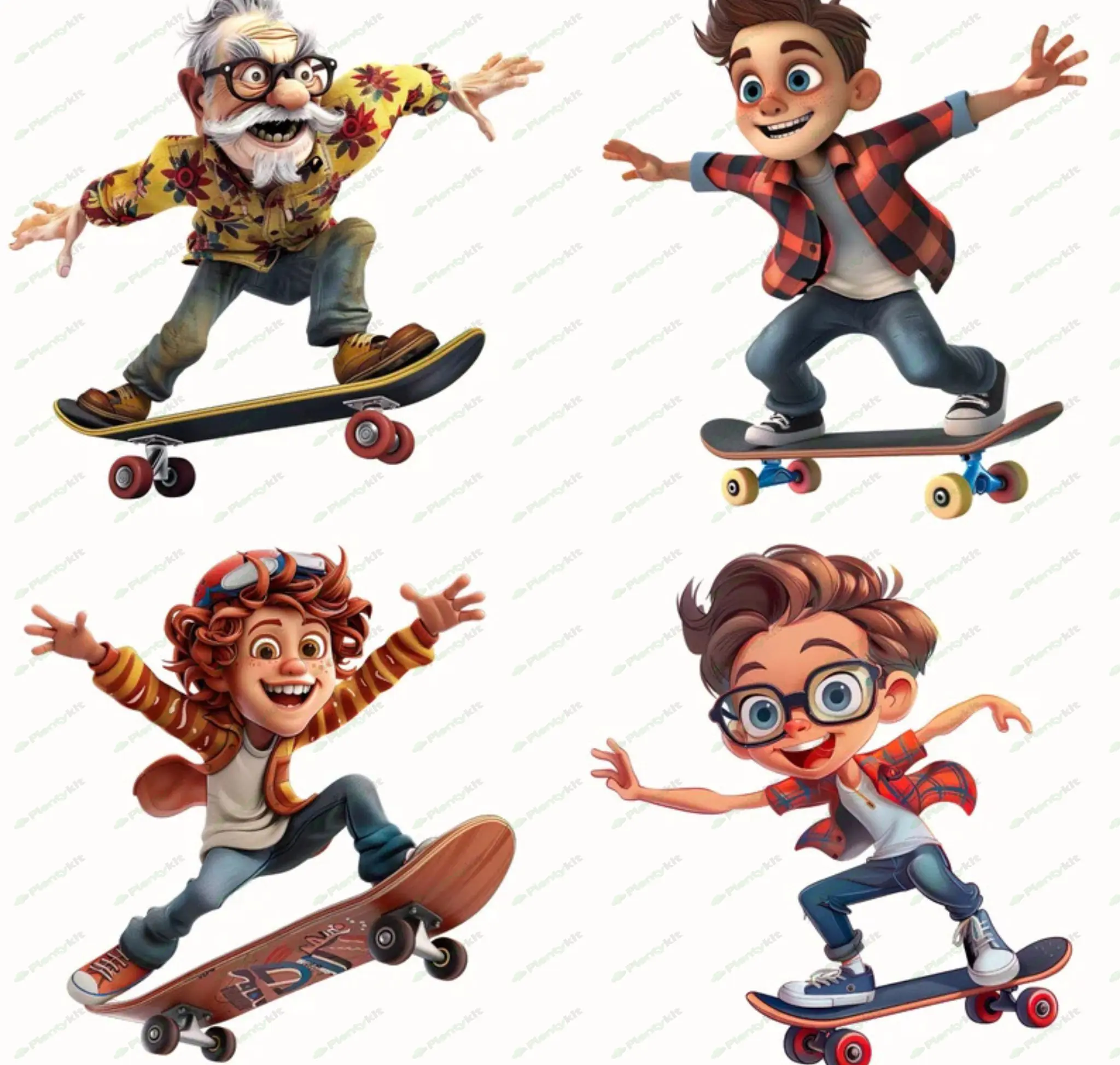 Funny skateboard man clip art, watercolor playful skateboarder illustration PNG, cartoon cool skater