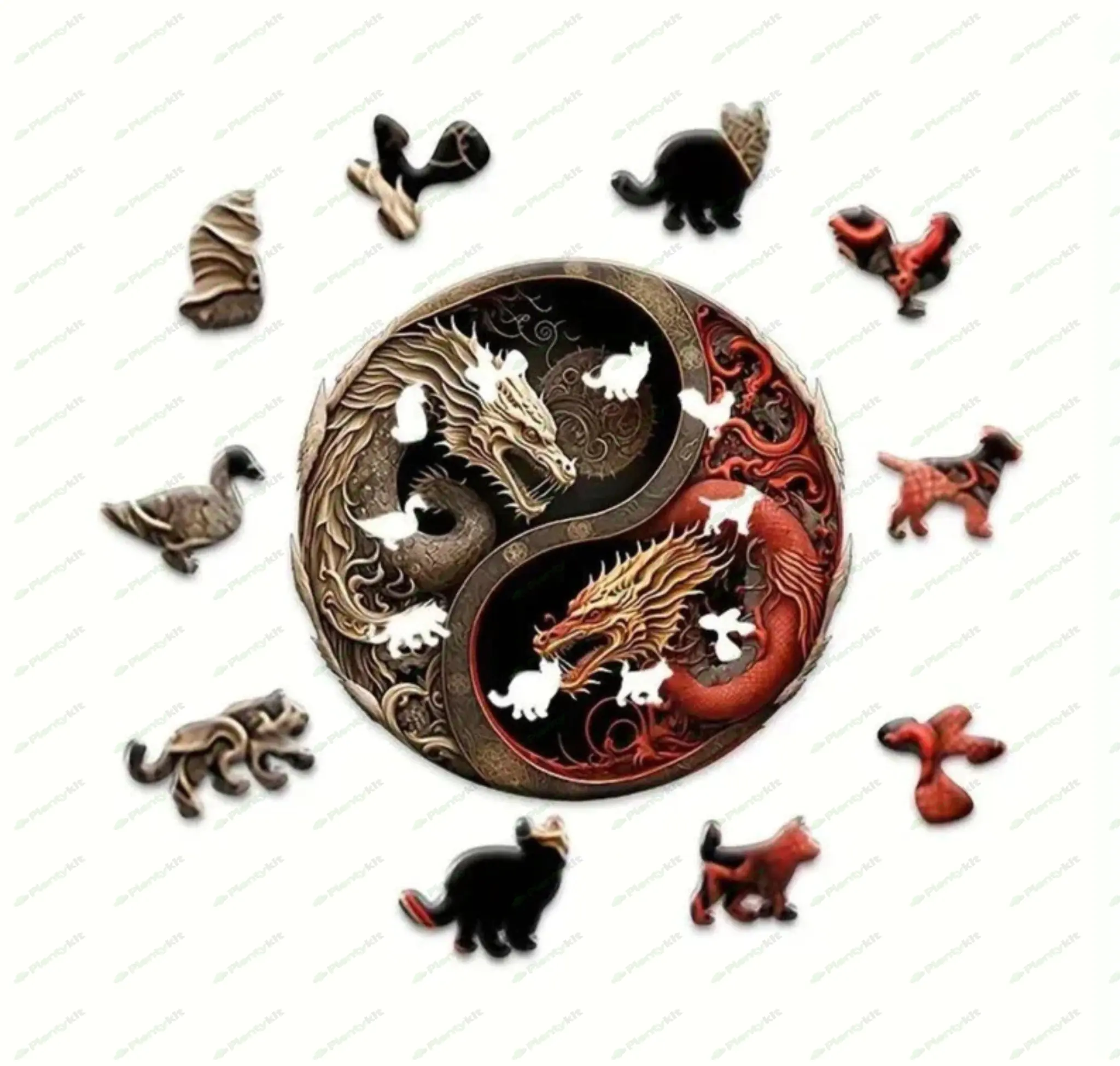 Wooden Puzzle Dragon Yin Yang - Intricate Laser Cut Jigsaw, Mindfulness & Balance, Eco-Friendly sust