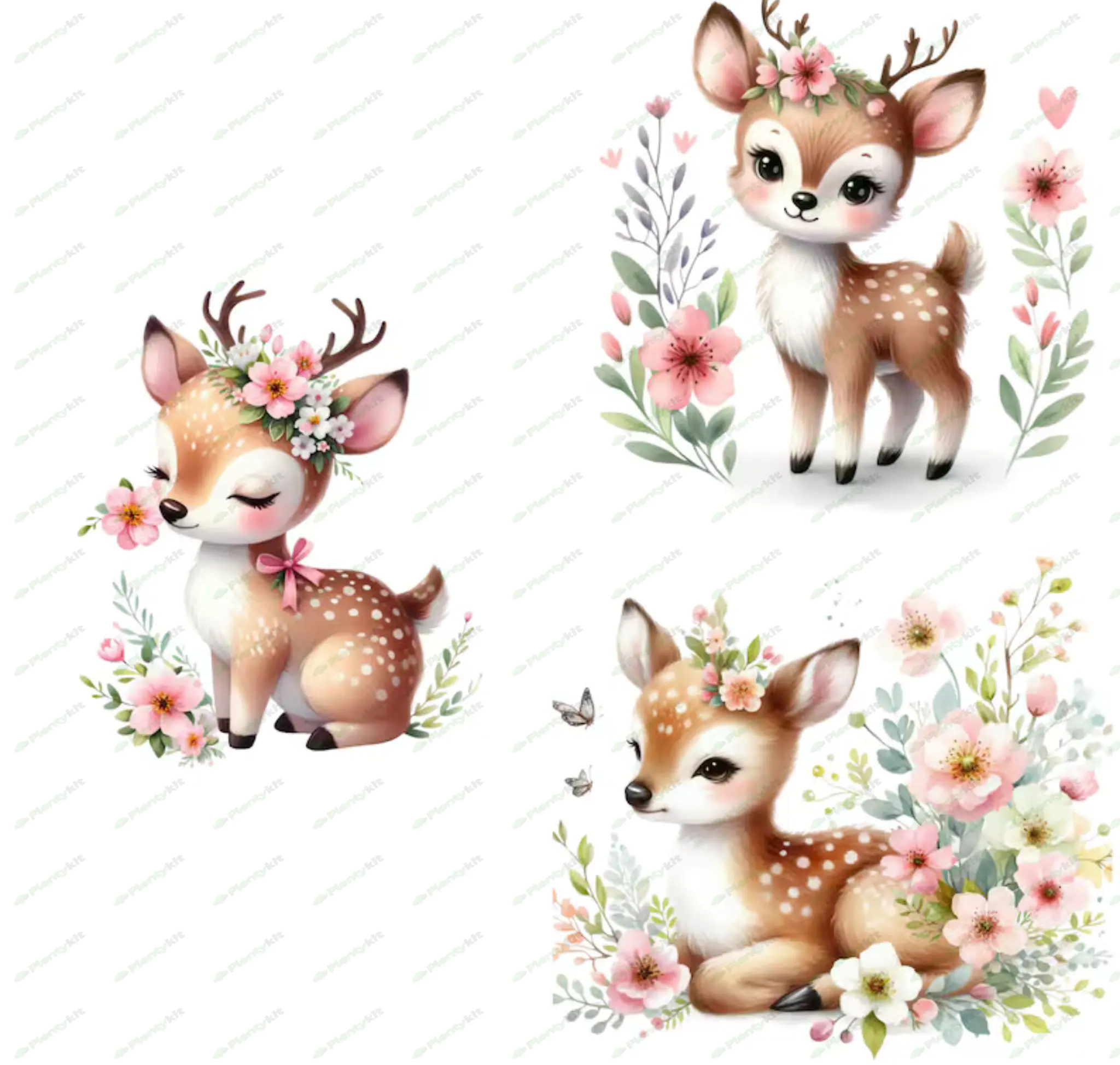 Cute Deer With Spring Flowers Clipart, Watercolor Floral Deer Clipart, Forest Animals Clipart, Water