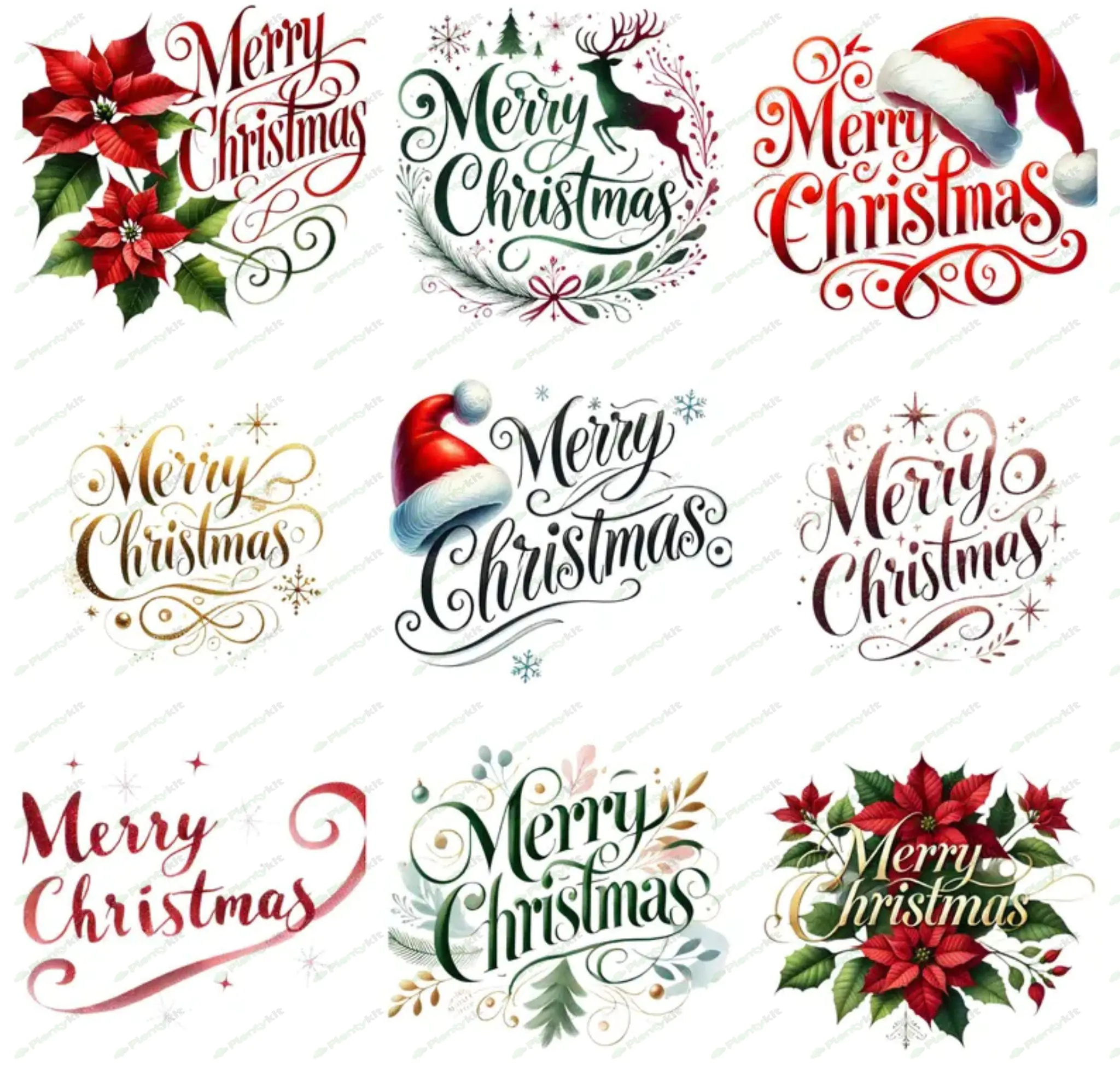 Elegant Merry Christmas Clipart Bundle - 21 Festive Holiday Designs, PNG individual images on transp