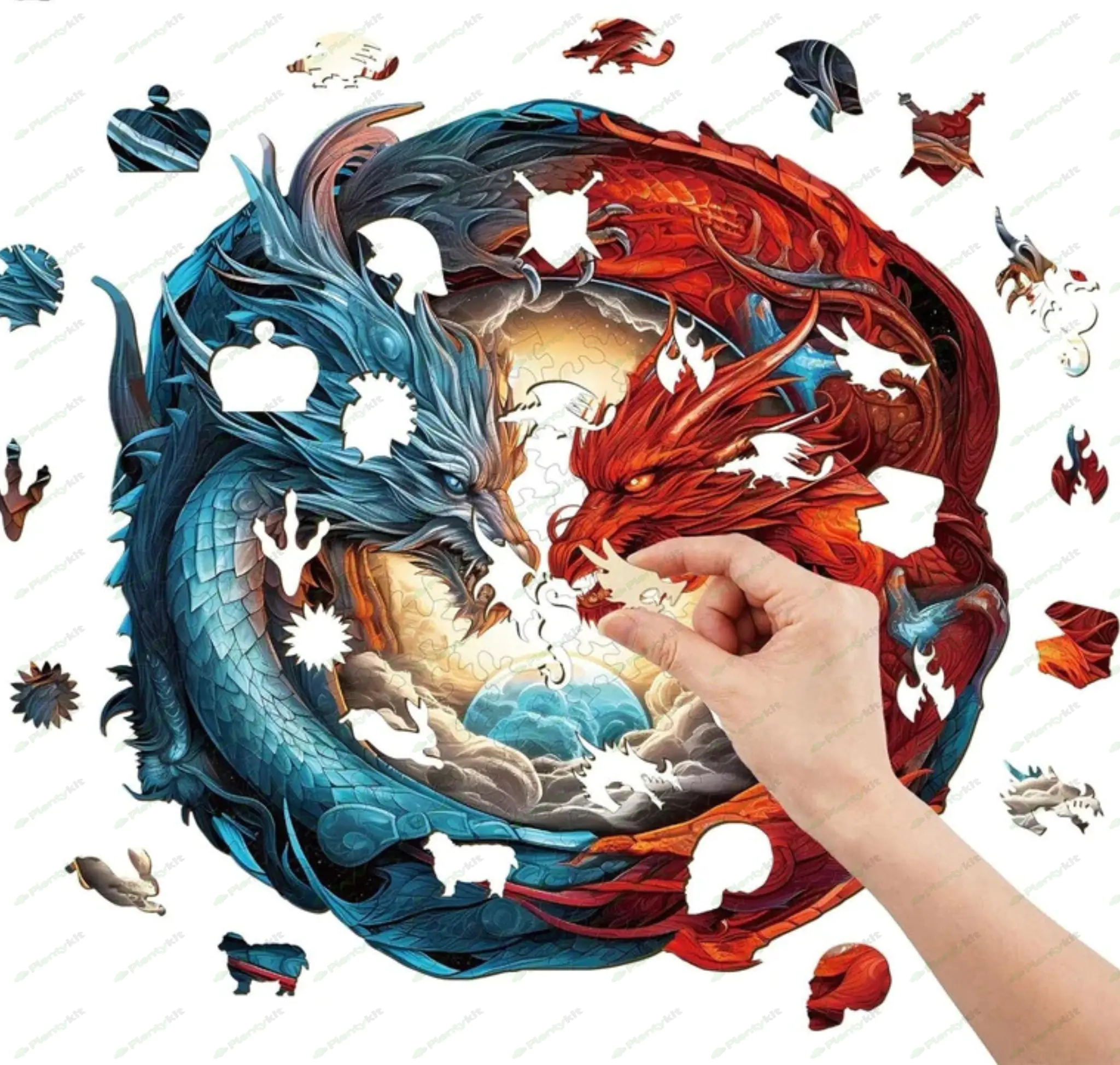 Yin Yang Dragon Wooden Jigsaw Puzzle Animal Shaped Parts Laser Cut Board Game For Adults Great Gift