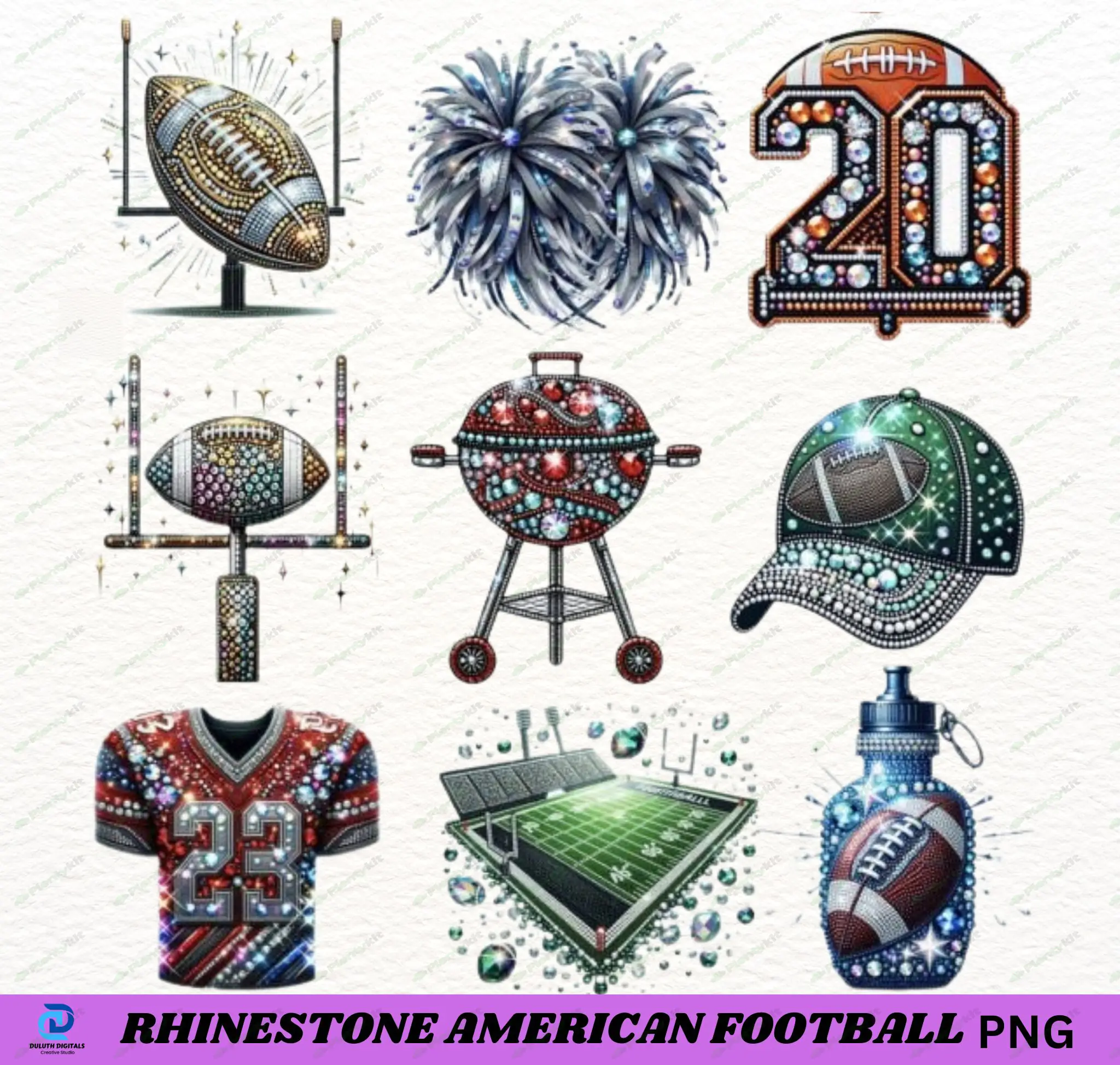 Faux Rhinestone Football Clipart, Faux Rhinestone Mascot PNG Clipart, Cheer Clipart, Faux Rhinestone