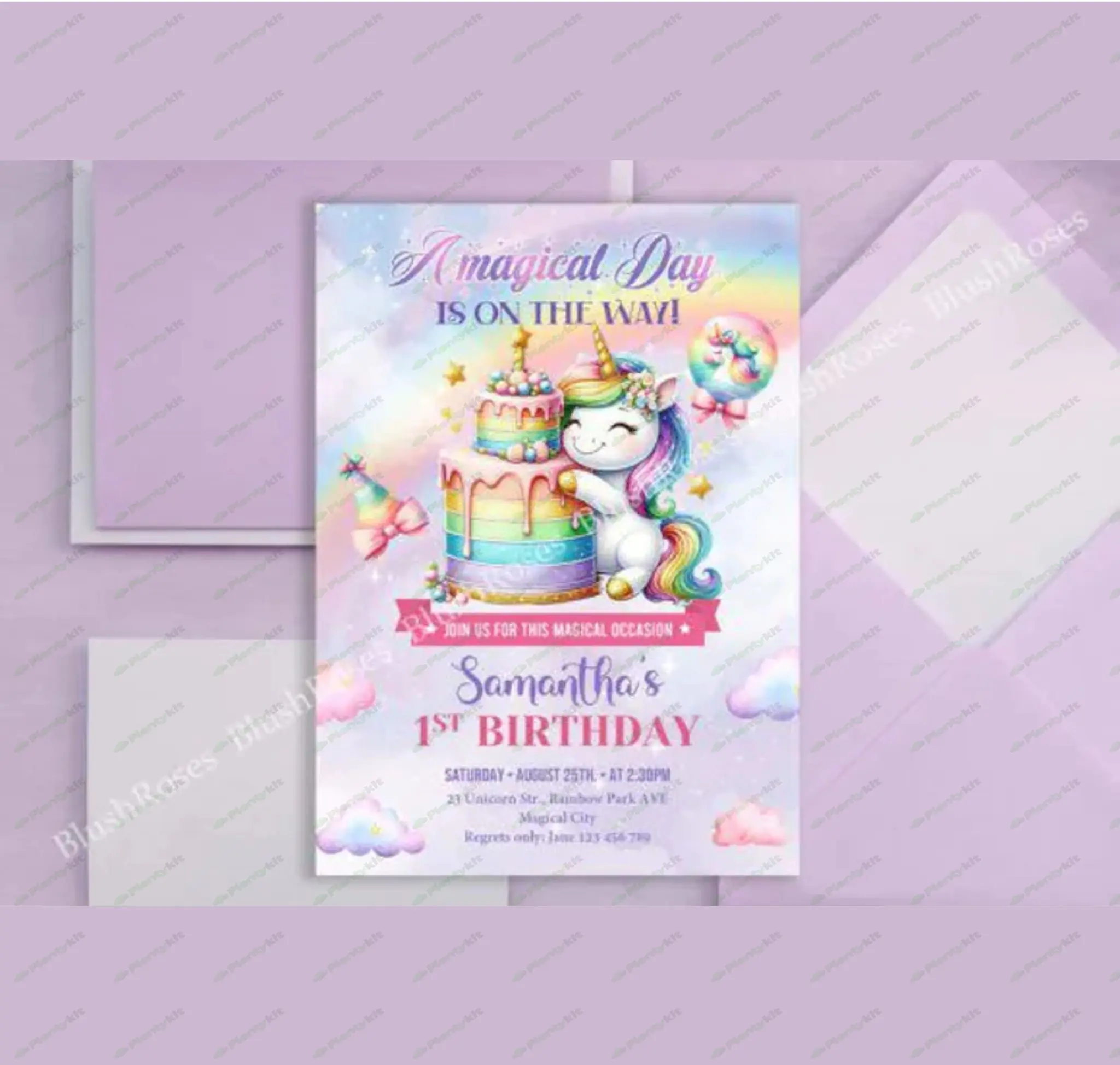 unicorn birthday invitation, Magical Unicorn Party Invitation, Unicorn Theme Birthday Card, Rainbow