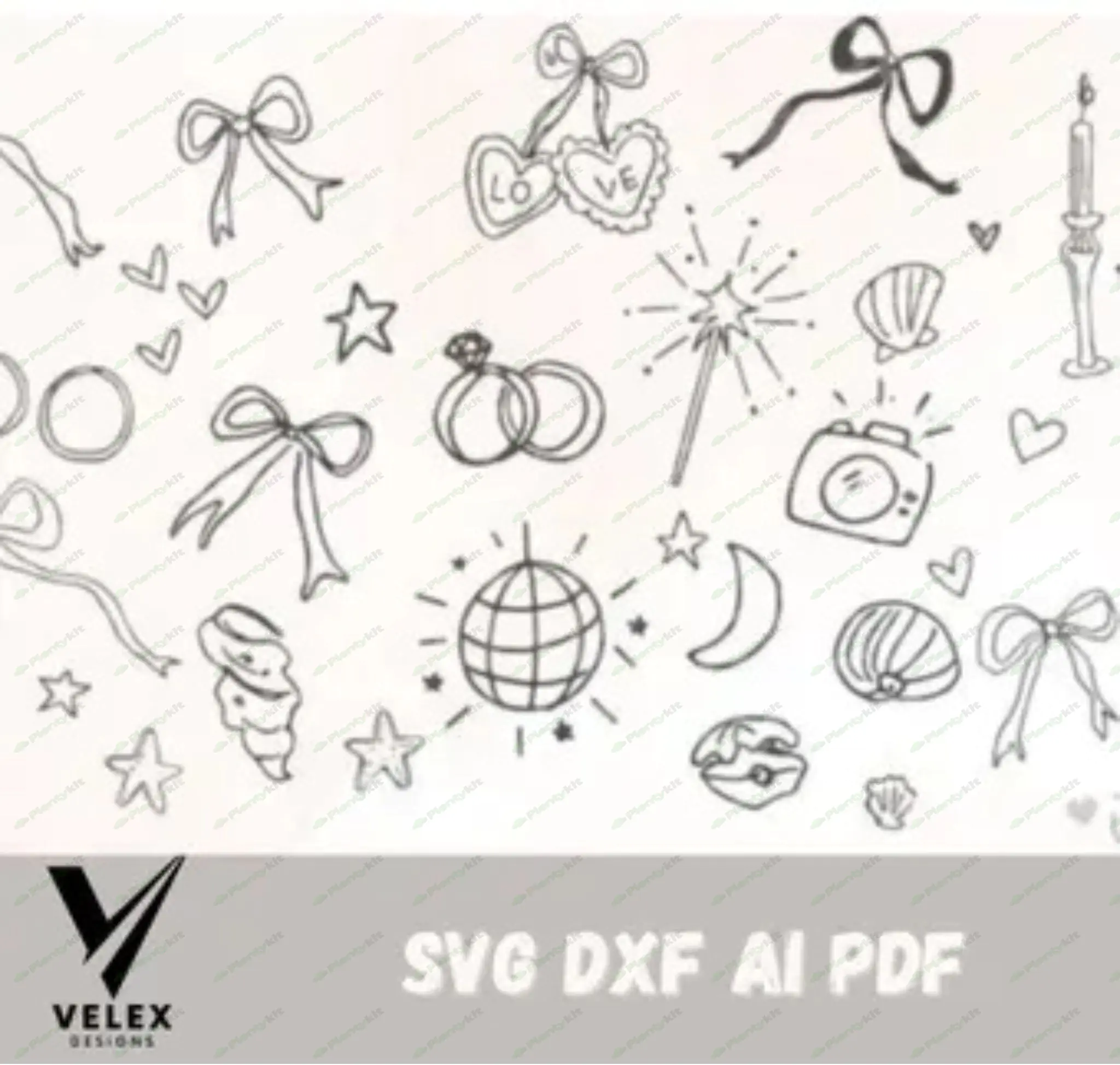 Whimsical Wedding SVG Clipart Bundle with Illustrations, Icons, Doodles for Wedding Invitations, Men