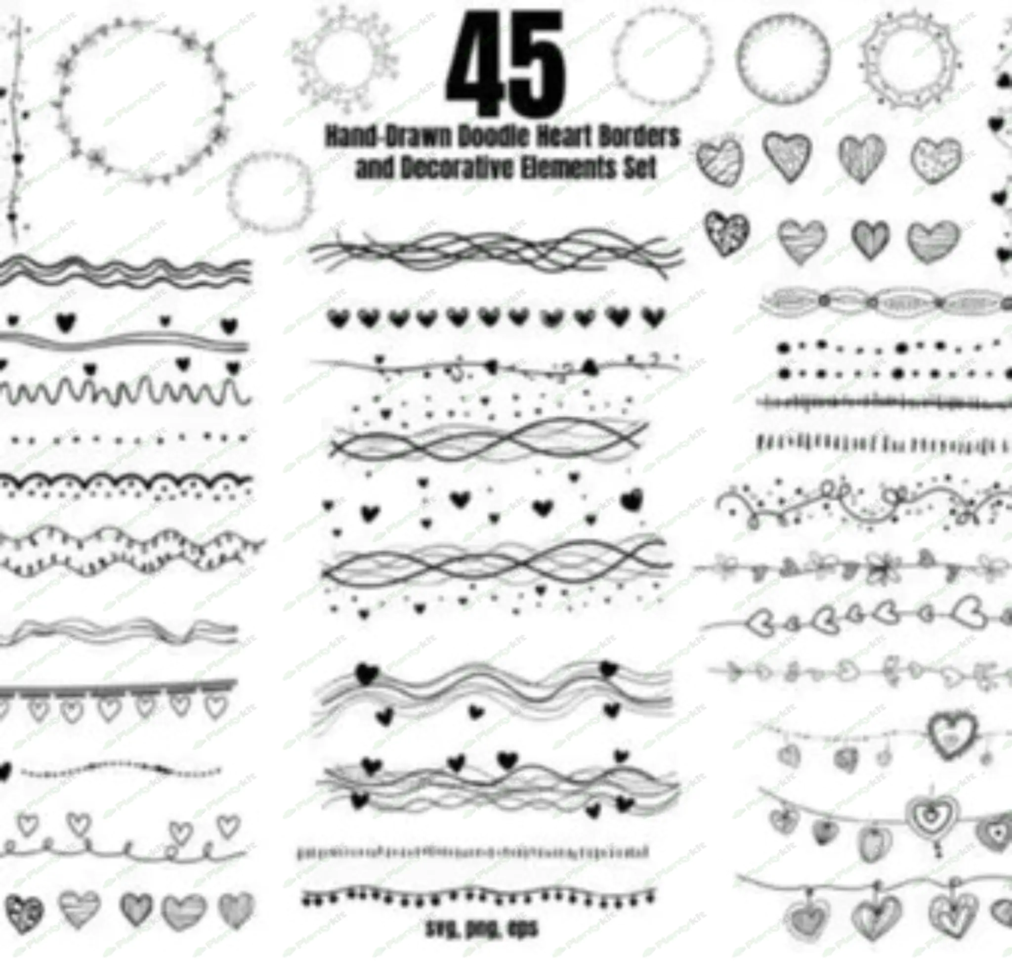 Heart Border,Black and White Doodles Png,Border Graphics,Svg Hand Drawn,Doodle Elements