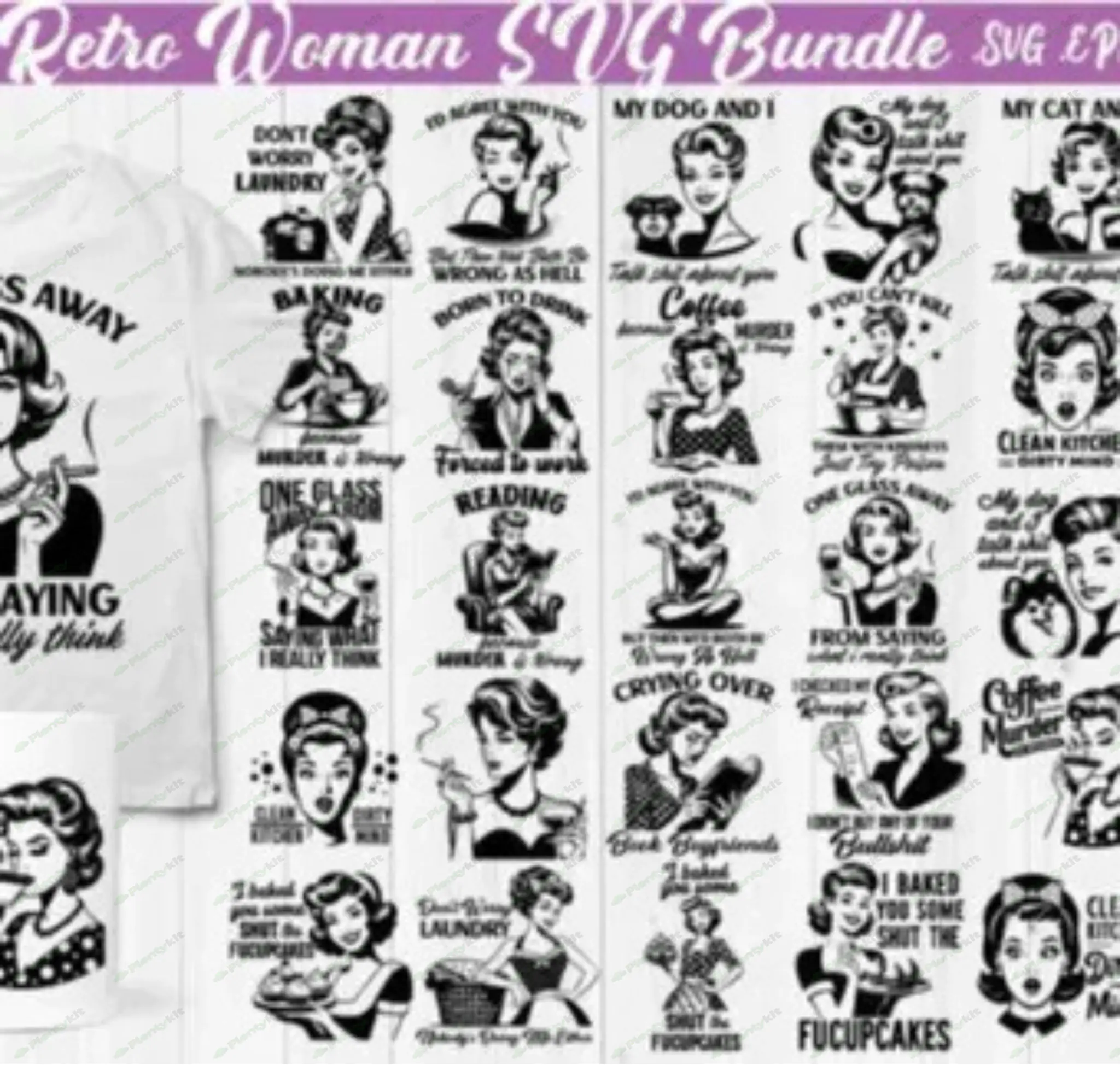 retro Housewife SVG Bundle | Cutting Machine Clipart | Vintage Women | 1950s Atomic | Sublimation