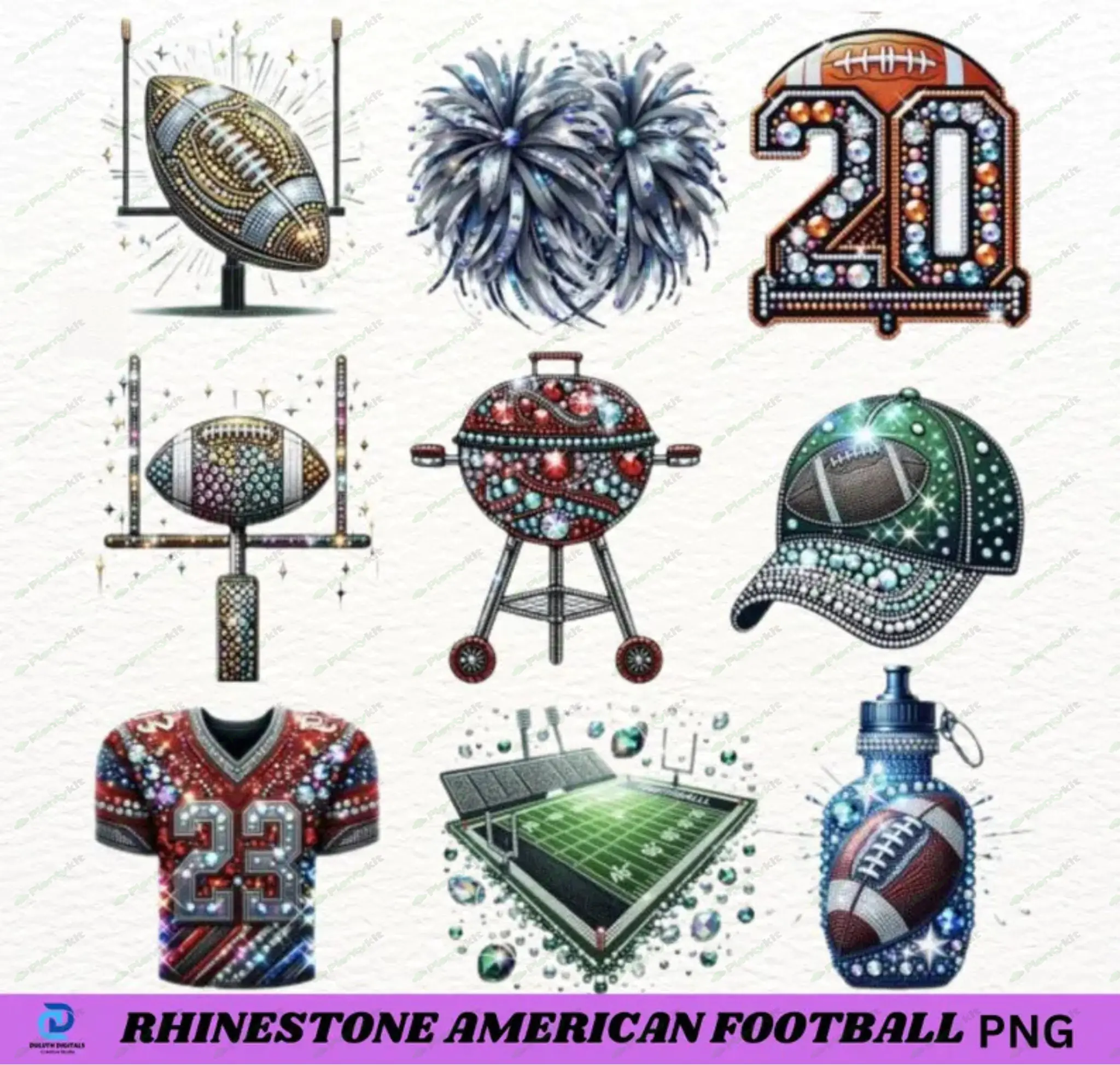 Faux Rhinestone Football Clipart, Faux Rhinestone Mascot PNG