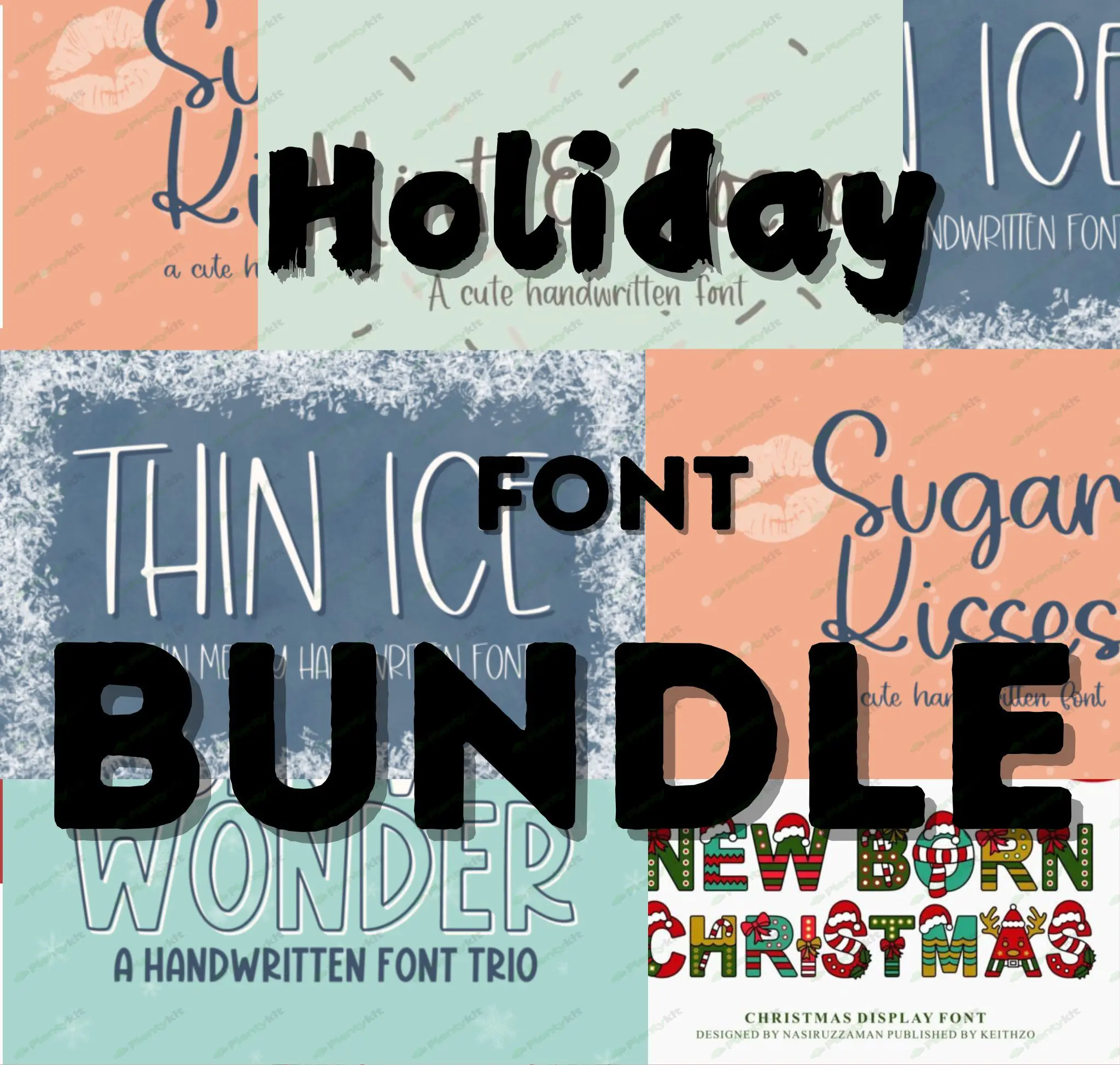 Holiday Handwritten Font Bundle for Cricut, Cute Christmas Handwriting Fonts for Goodnotes