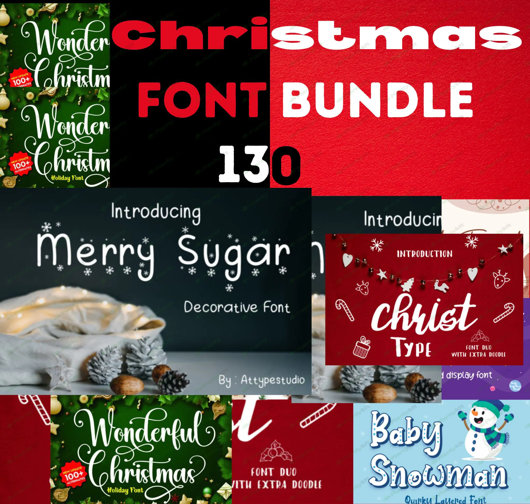 Christmas Fonts Bundle with Handwritten and Serif Fonts for Cricut