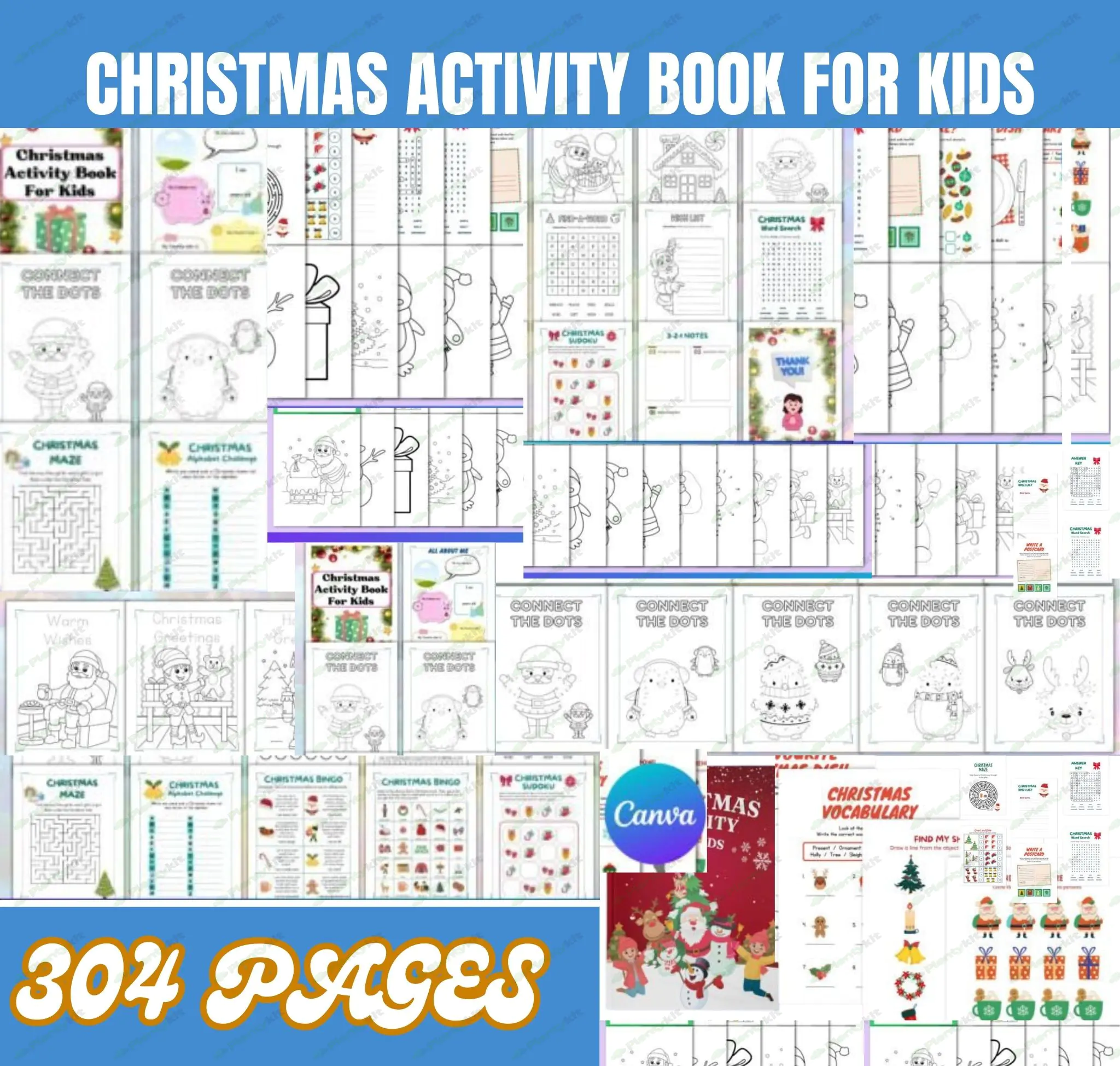 Christmas Activity Pages for Kids Printable PDF, Coloring Sheets, Canva Template, Commercial, PAGES.